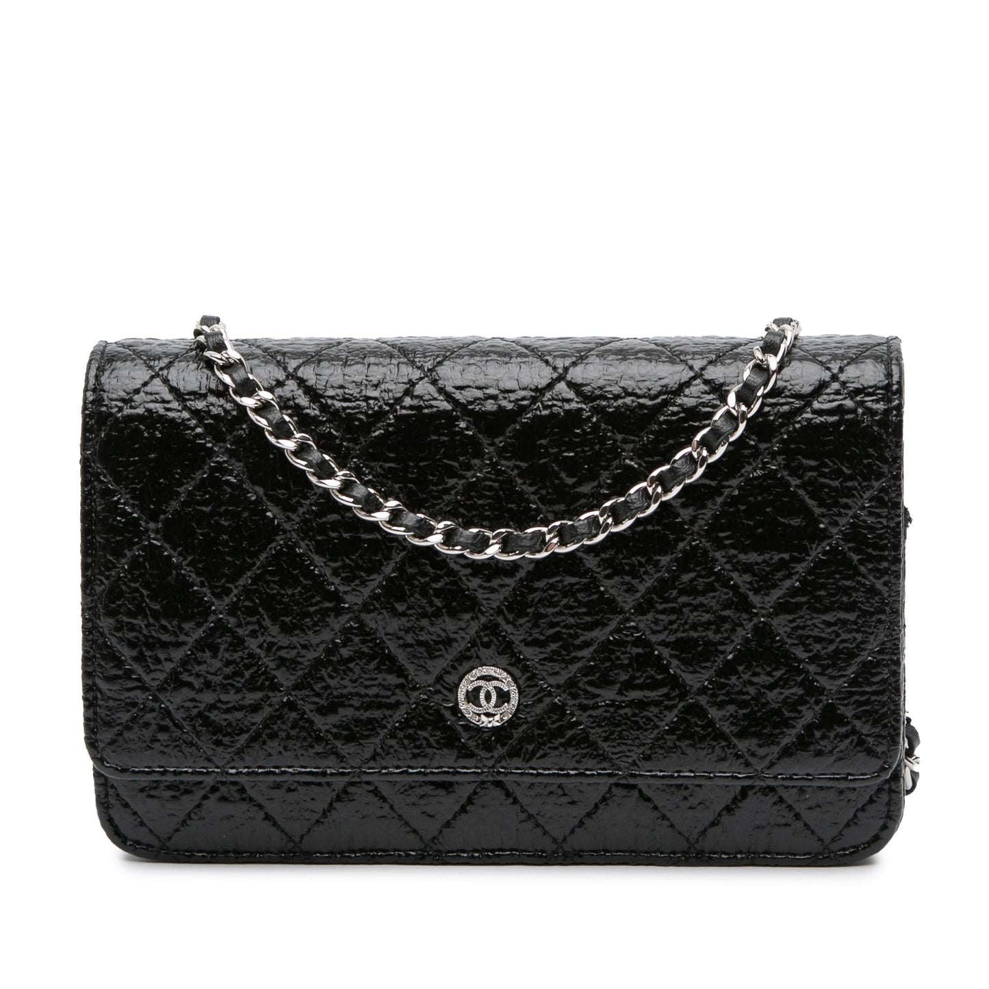 Chanel CC Quilted Crinkled Patent On Wallet Case