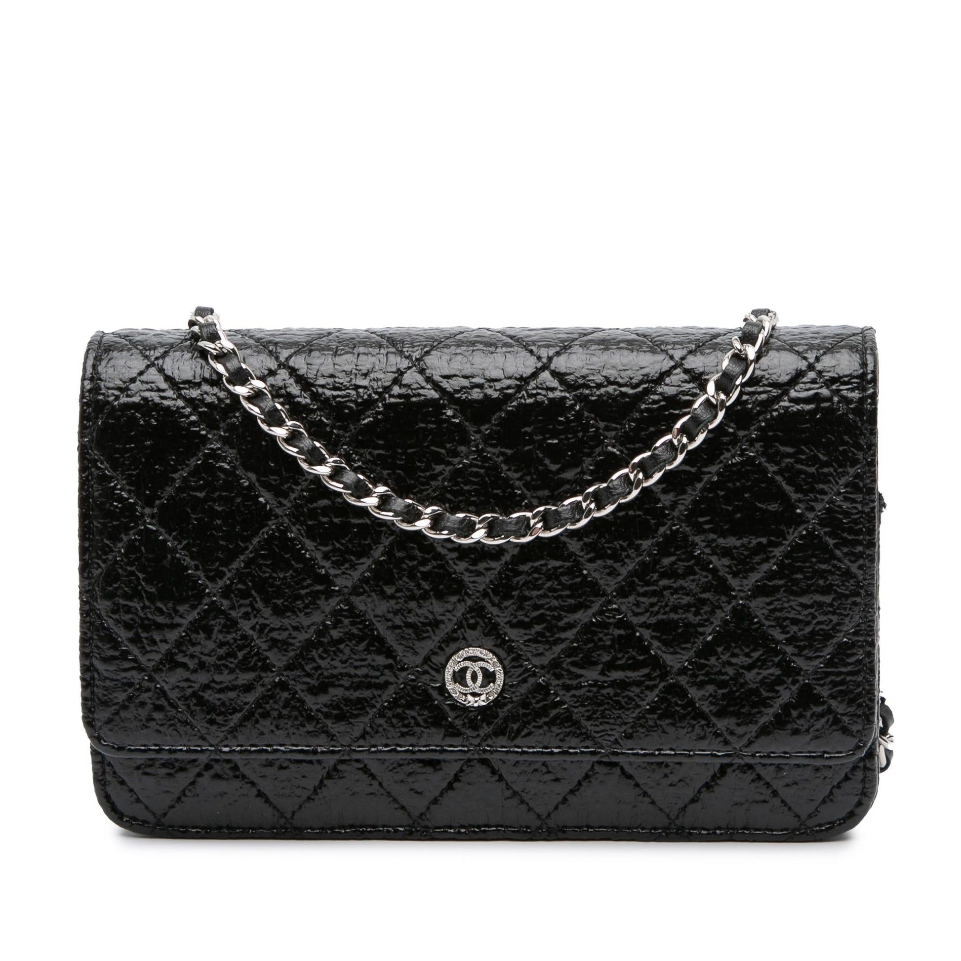 Chanel CC Quilted Crinkled Patent On Wallet Case
