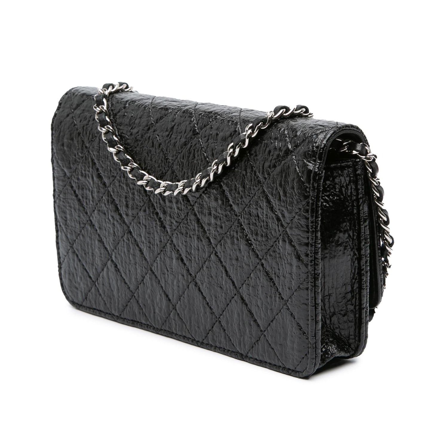 Chanel CC Quilted Crinkled Patent On Wallet Case