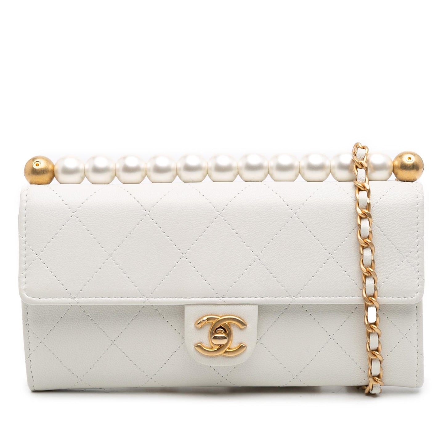 Chanel CC Quilted Goatskin Chic Pearls on Wallet Case