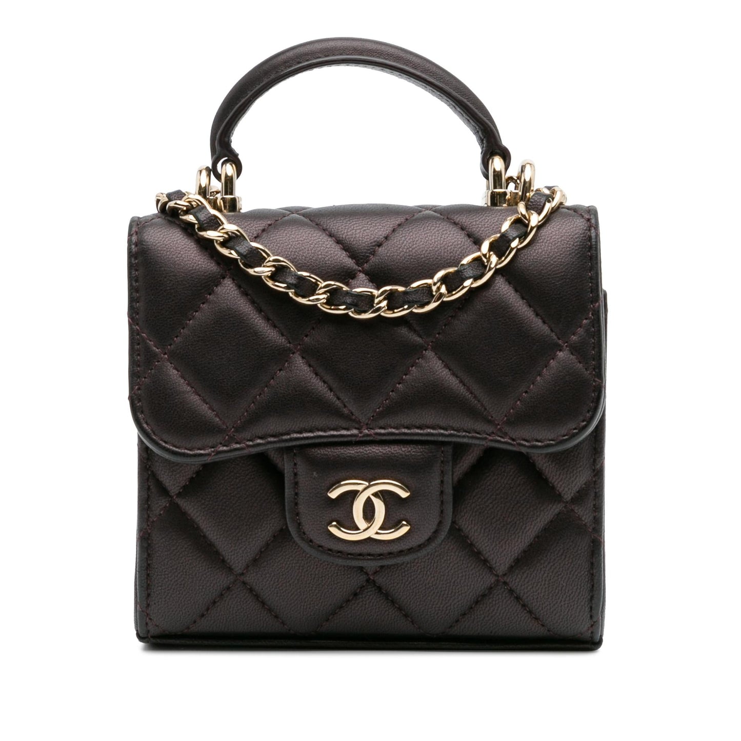 Chanel CC Quilted Iridescent Lambskin Top Handle Clutch Bag