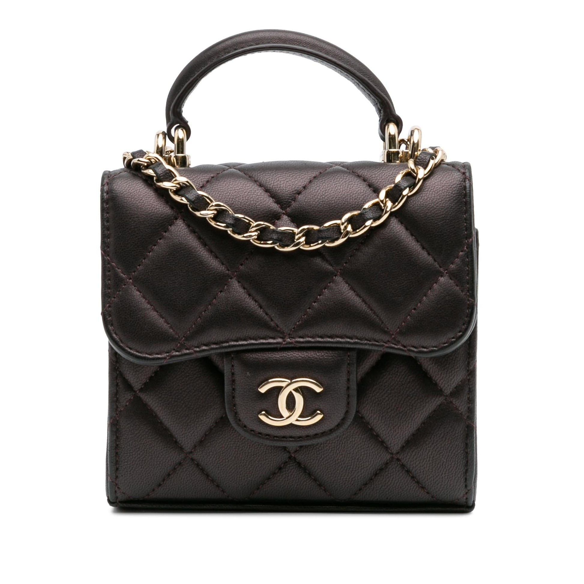 Chanel CC Quilted Iridescent Lambskin Top Handle Clutch Bag