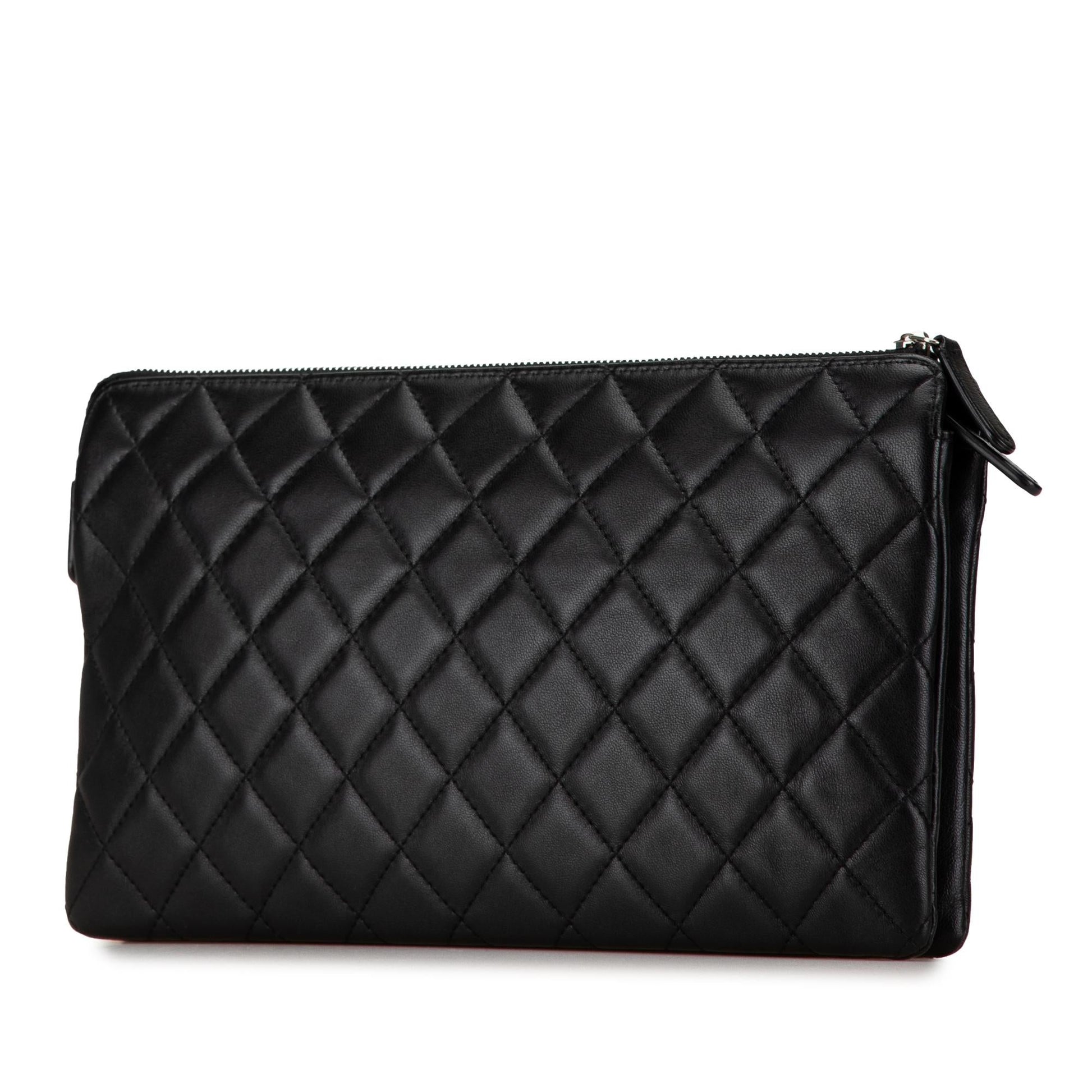 Chanel CC Quilted Lambskin Double Zip SHG-9zutGz Clutch Bag