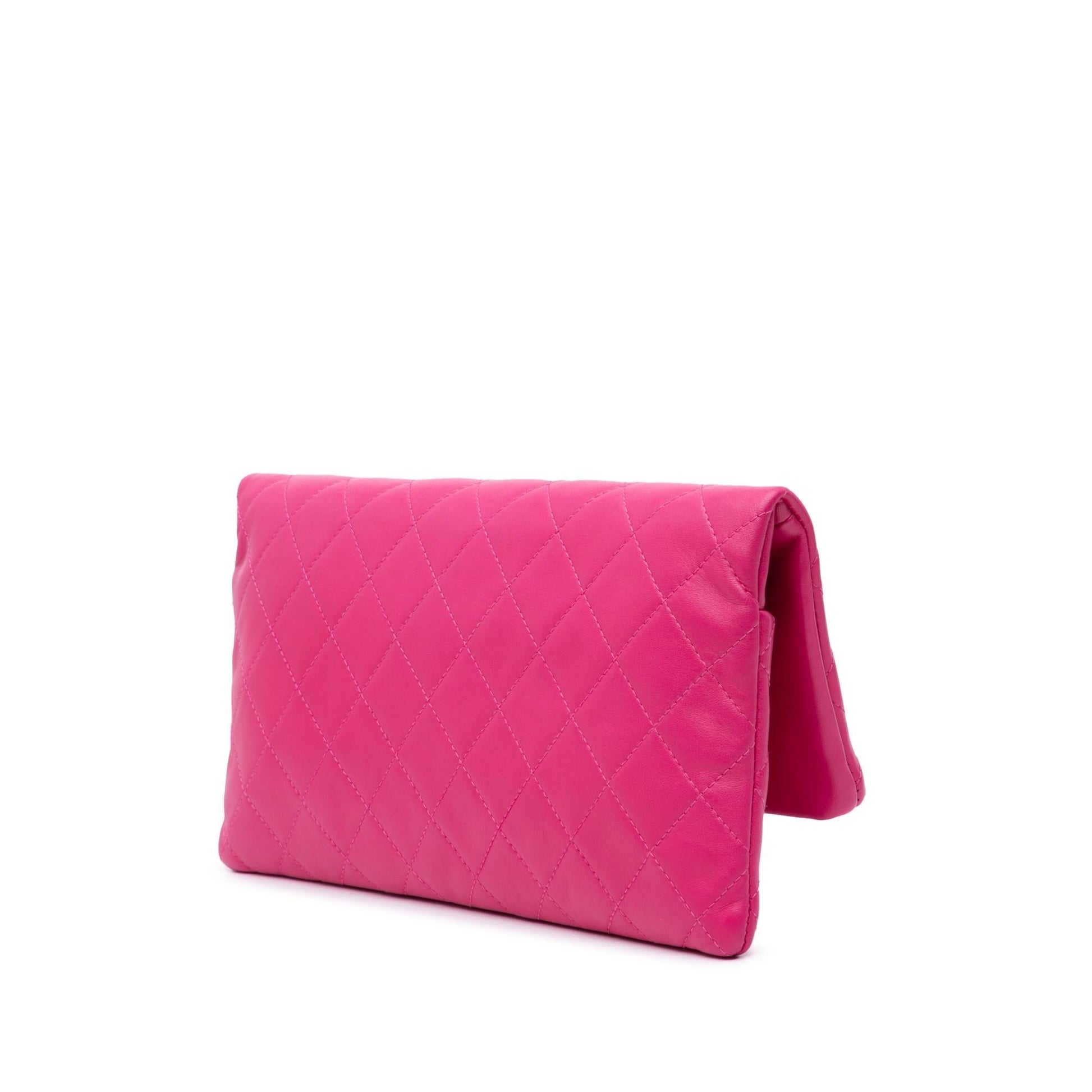 Chanel CC Quilted Lambskin Foldover Clutch Bag