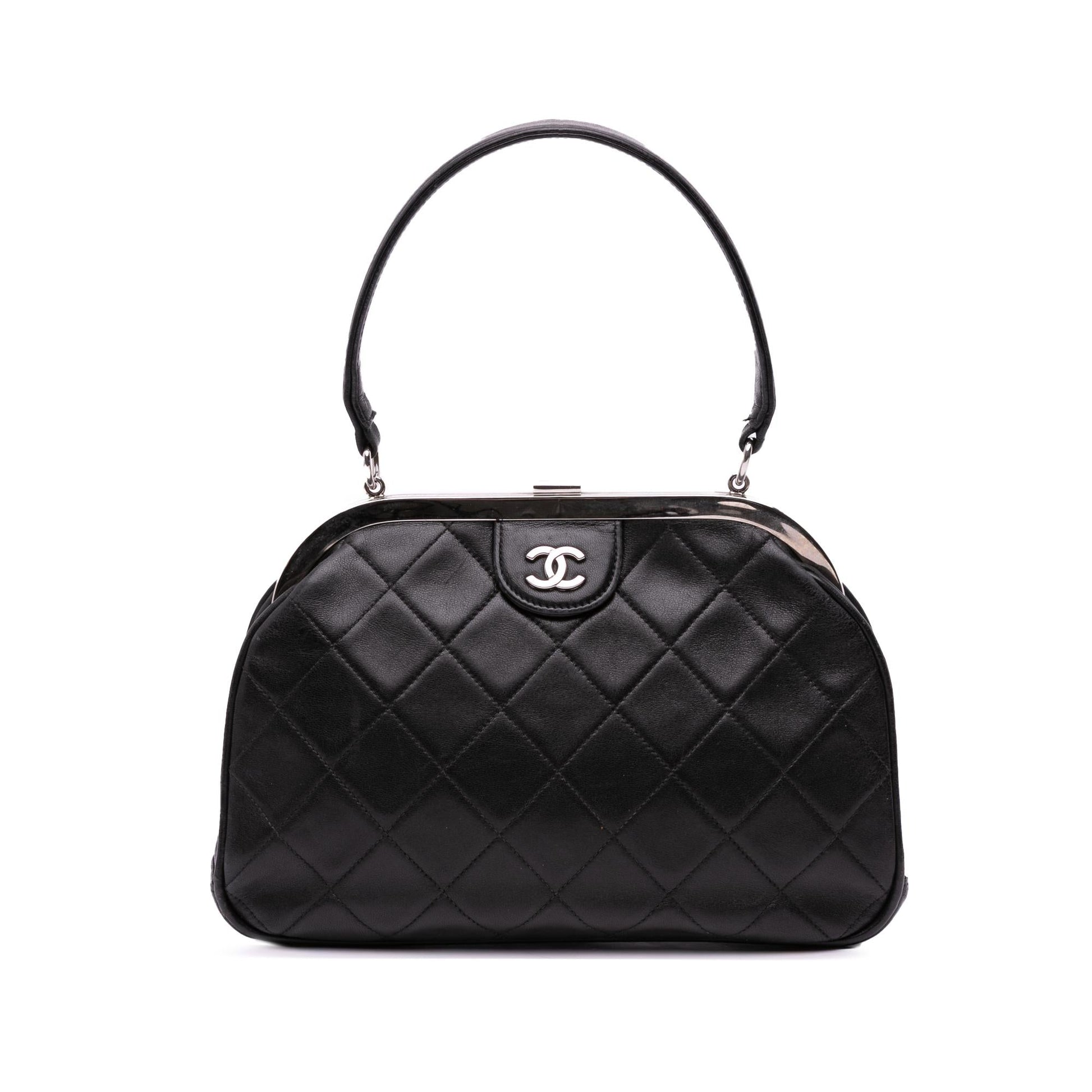 Chanel CC Quilted Lambskin Kiss Frame Top Lock Handbag