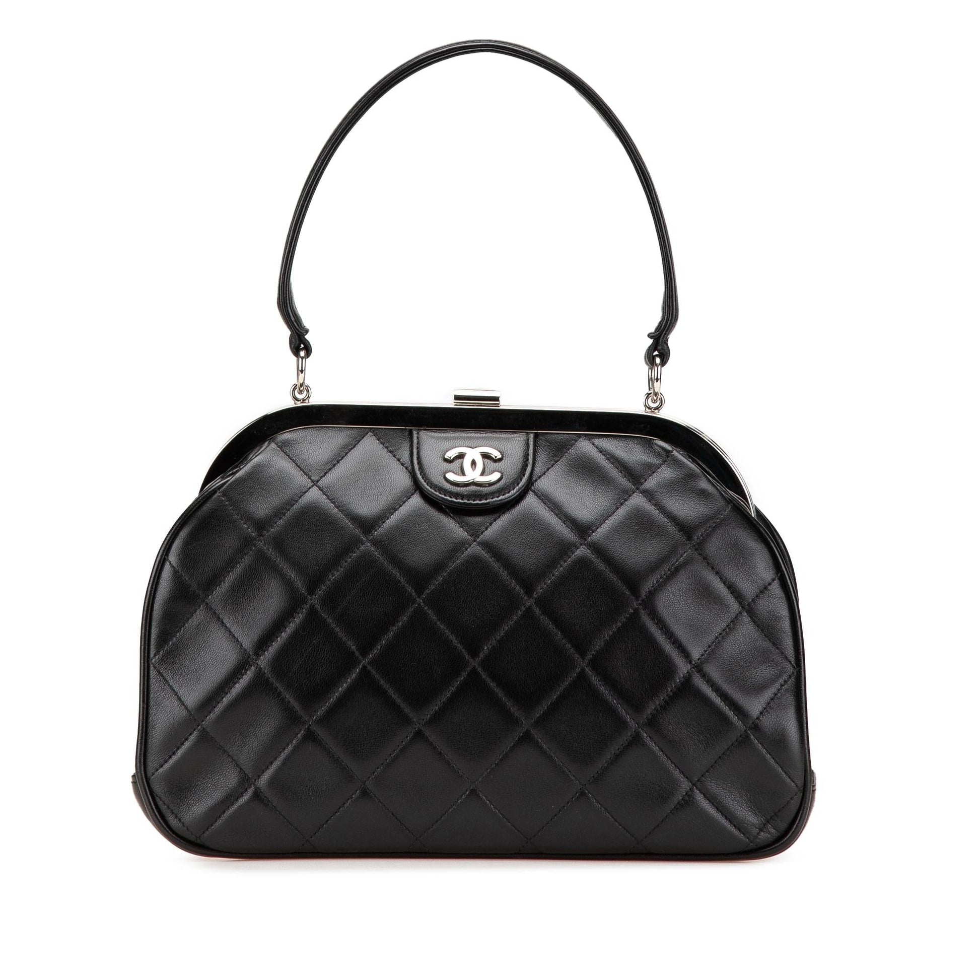 Chanel CC Quilted Lambskin Kiss Frame Top Lock Handbag Bag 1