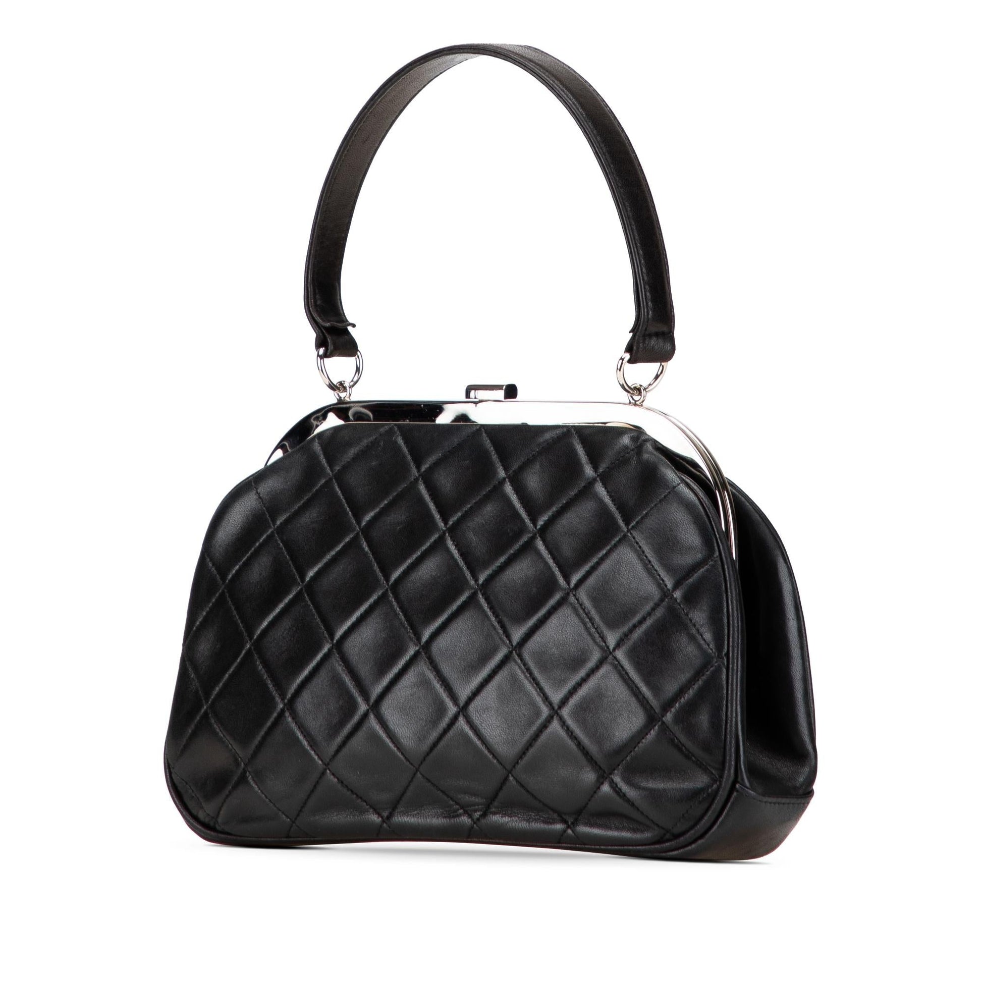 Chanel CC Quilted Lambskin Kiss Frame Top Lock Handbag Bag 3
