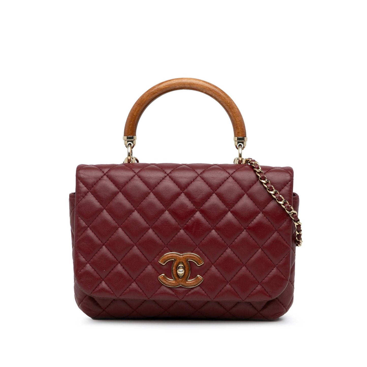 Chanel CC Quilted Lambskin Knock on Wood Satchel Bag