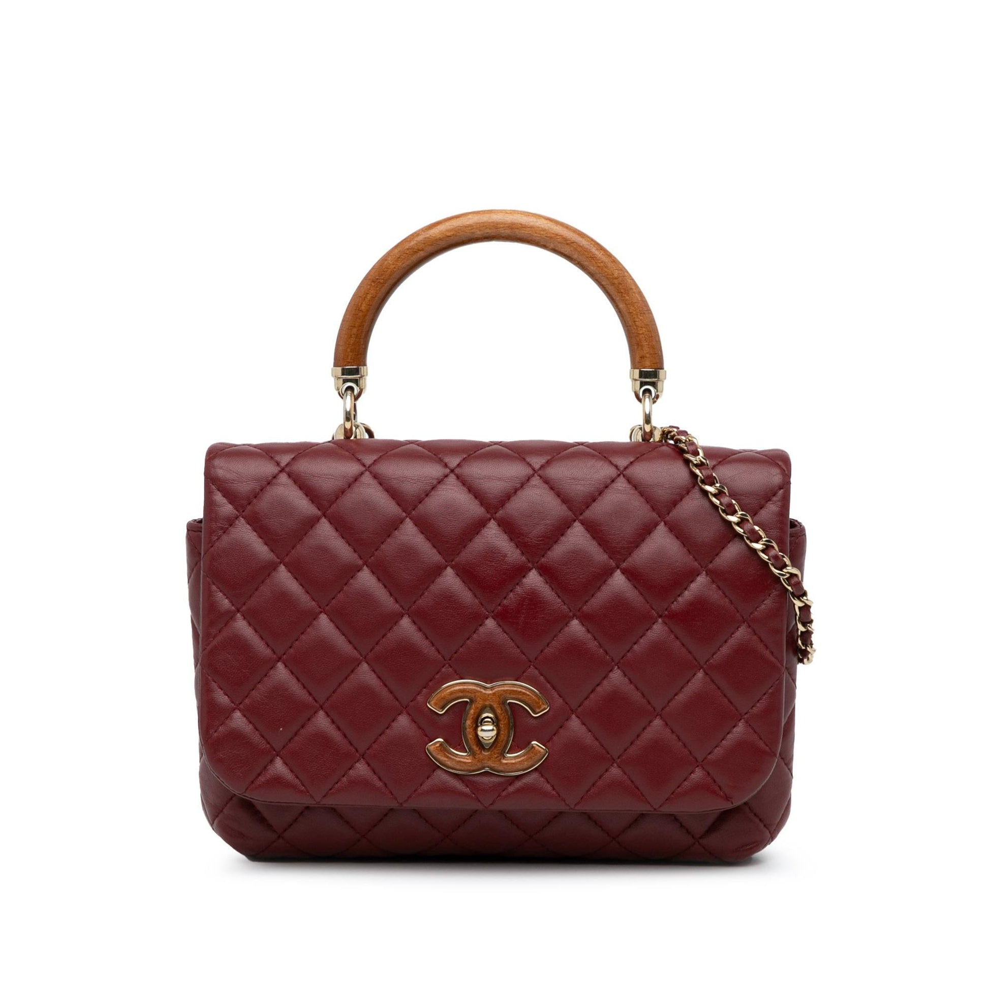 Chanel CC Quilted Lambskin Knock on Wood Satchel Bag