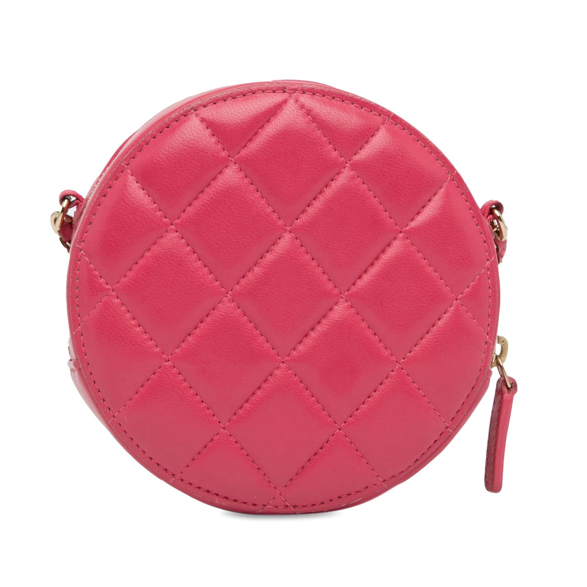 Chanel CC Quilted Lambskin Lucky Charms Round Key Chain