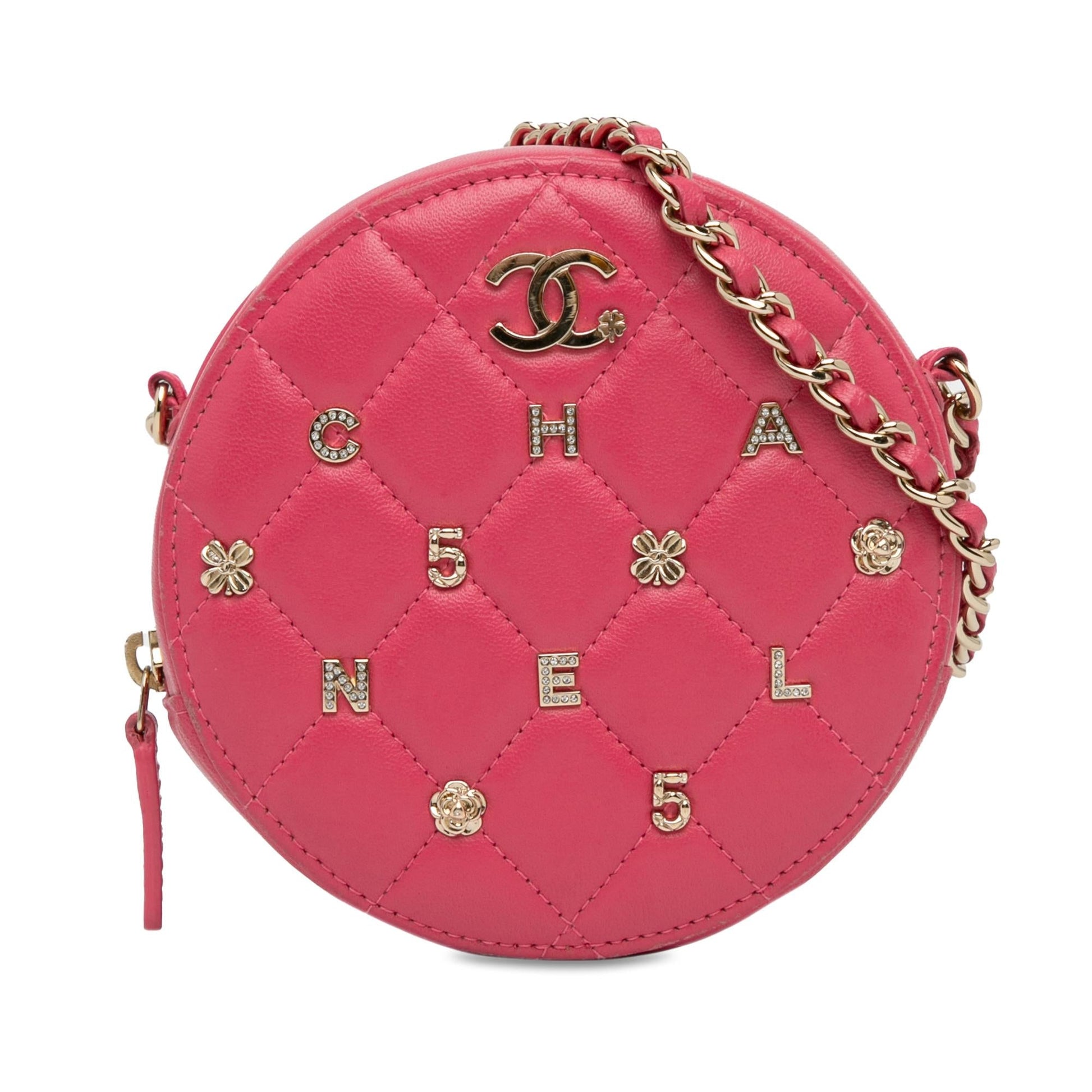 Chanel CC Quilted Lambskin Lucky Charms Round Key Chain