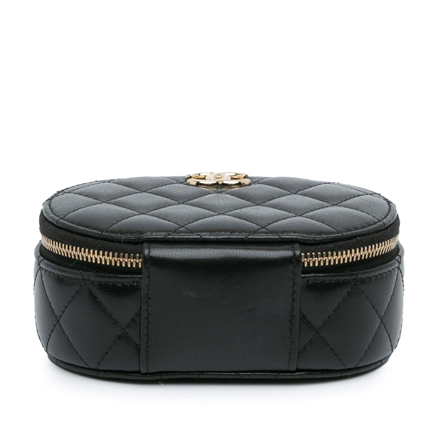 Chanel CC Quilted Lambskin Oval Top Handle Clutch Bag