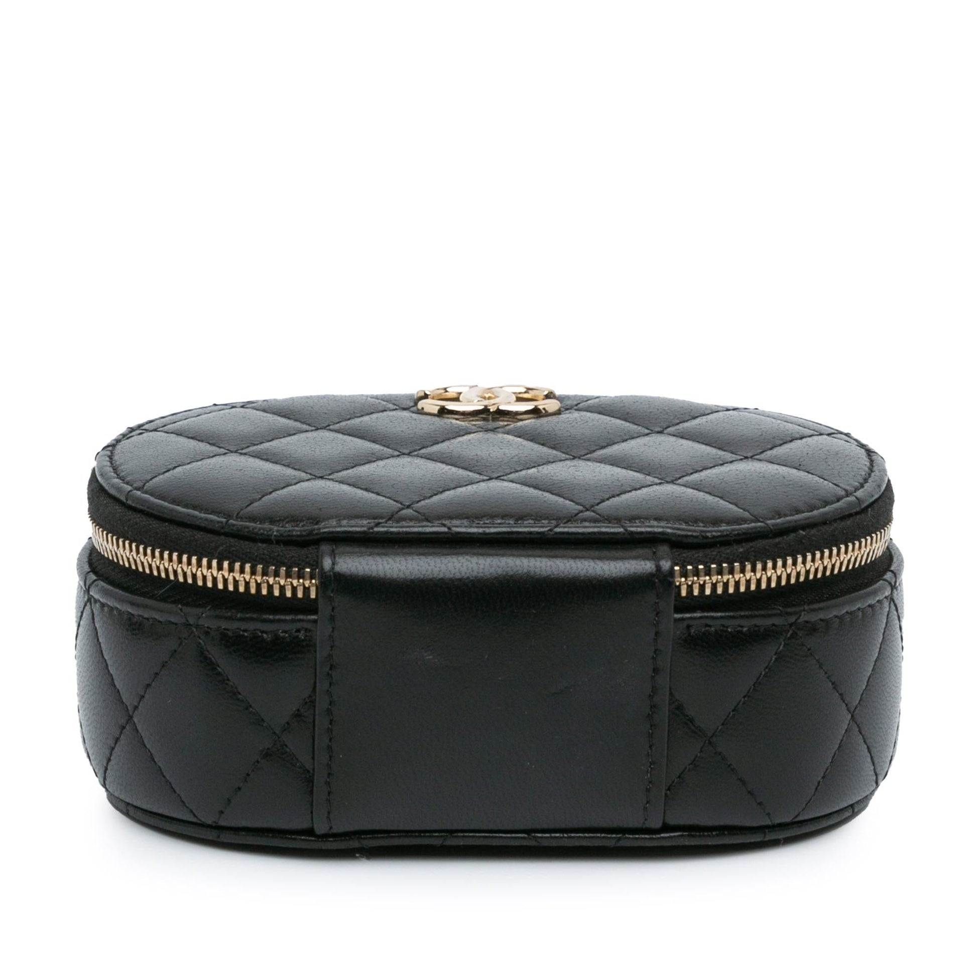 Chanel CC Quilted Lambskin Oval Top Handle Clutch Bag