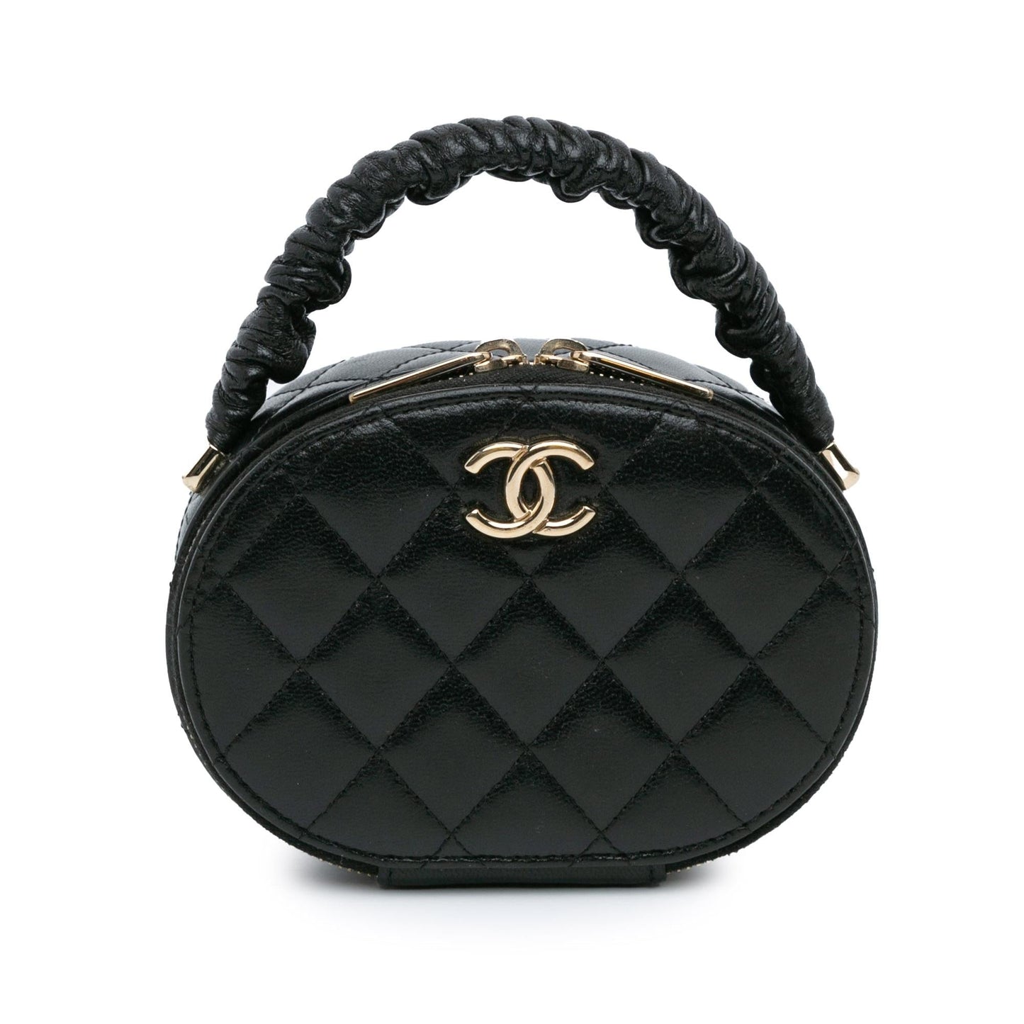 Chanel CC Quilted Lambskin Oval Top Handle Clutch Bag