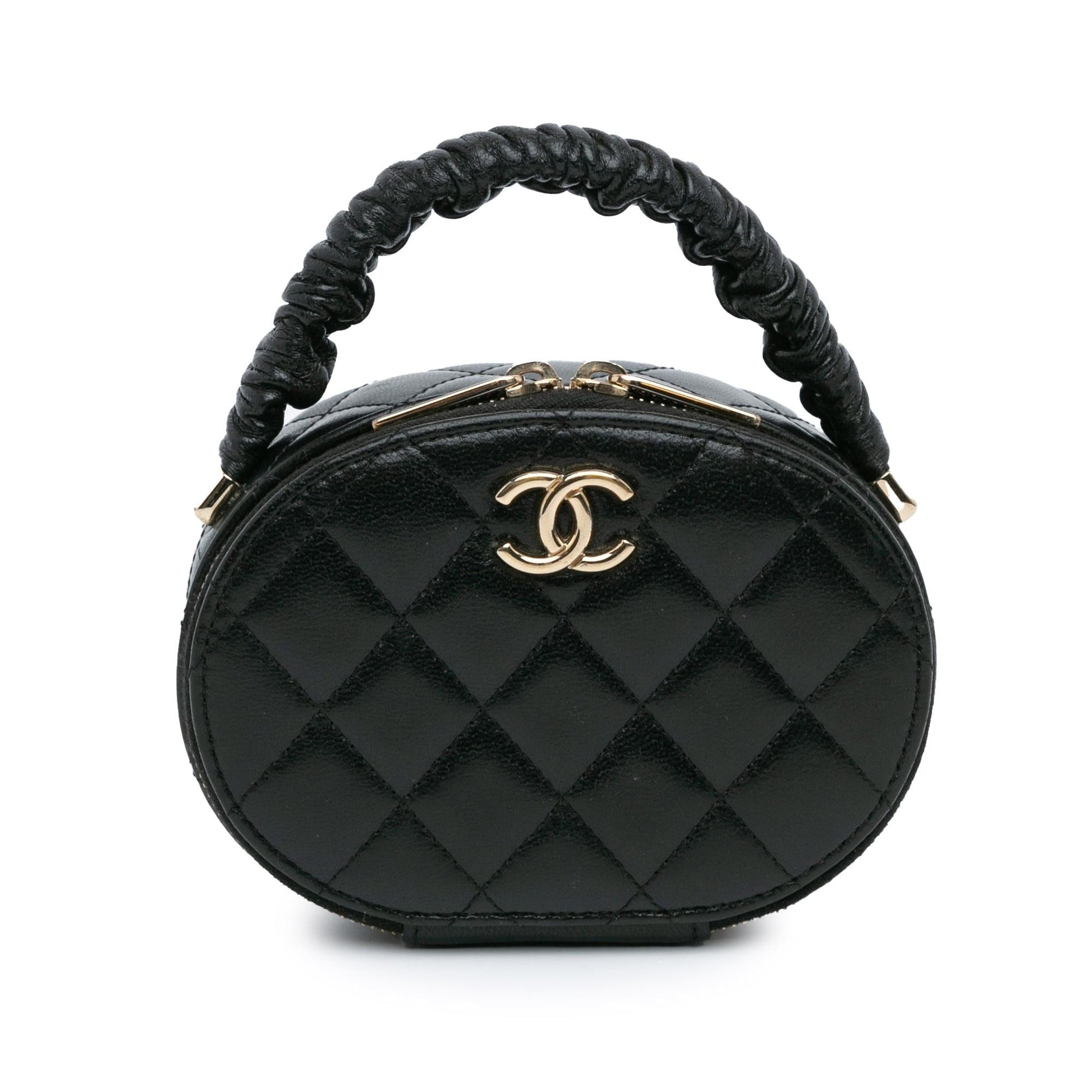 Chanel CC Quilted Lambskin Oval Top Handle Clutch Bag