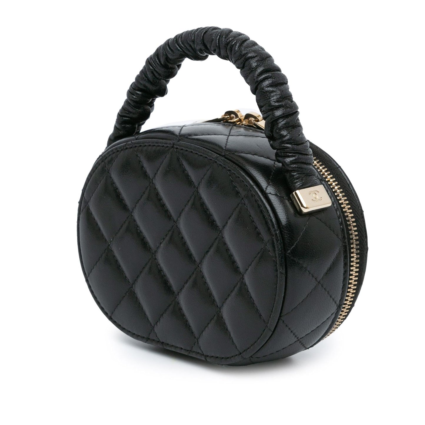 Chanel CC Quilted Lambskin Oval Top Handle Clutch Bag