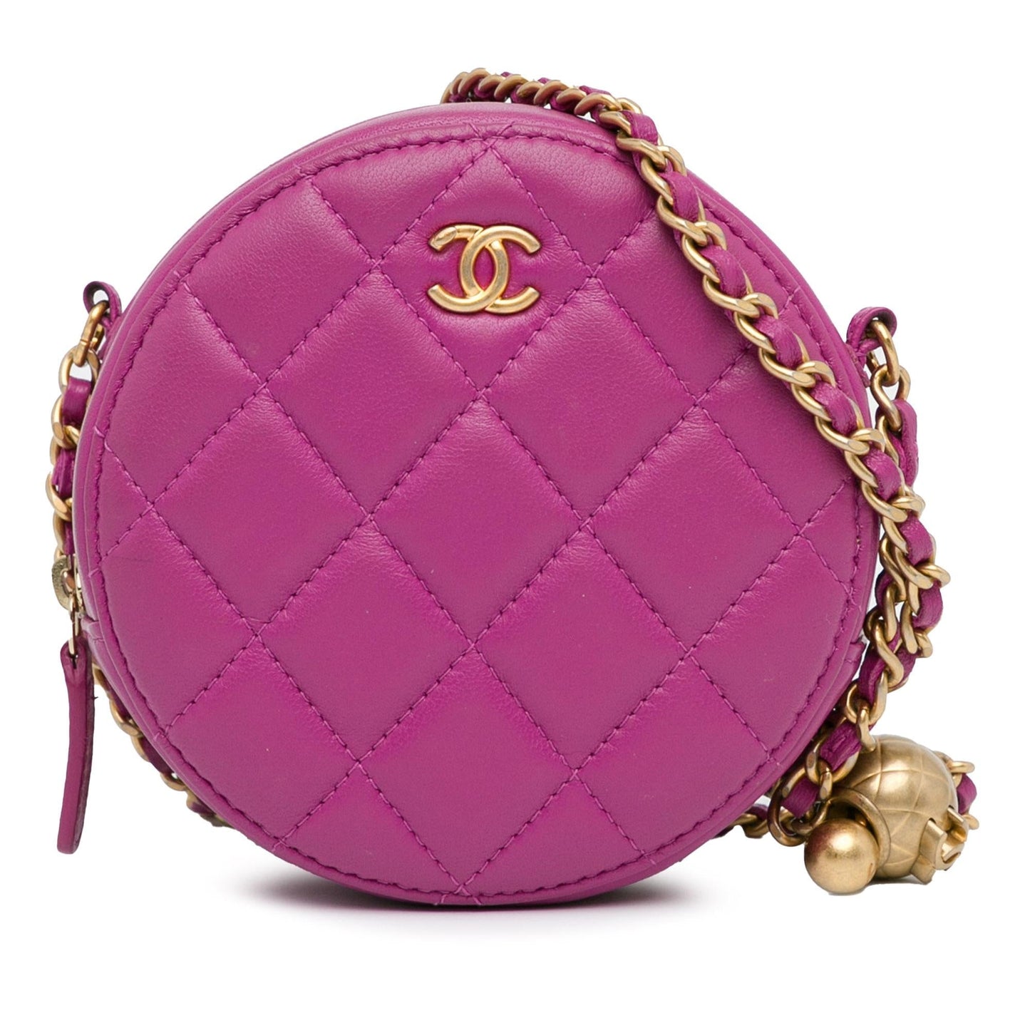 Chanel CC Quilted Lambskin Pearl Crush Round Clutch Bag