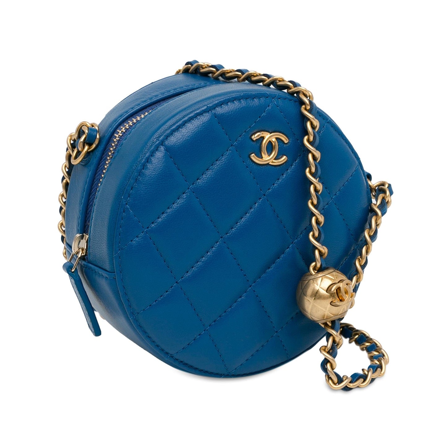 Chanel CC Quilted Lambskin Pearl Crush Round Clutch Bag Shg Yjxo07
