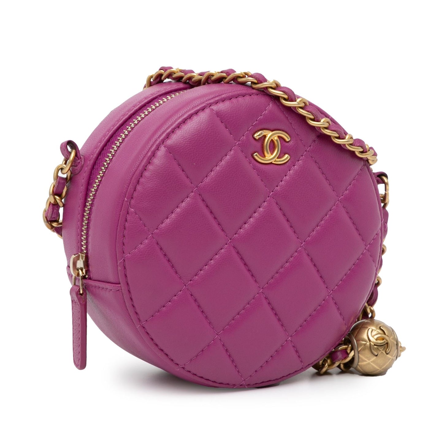Chanel CC Quilted Lambskin Pearl Crush Round Clutch Bag Shg Oov0Jn