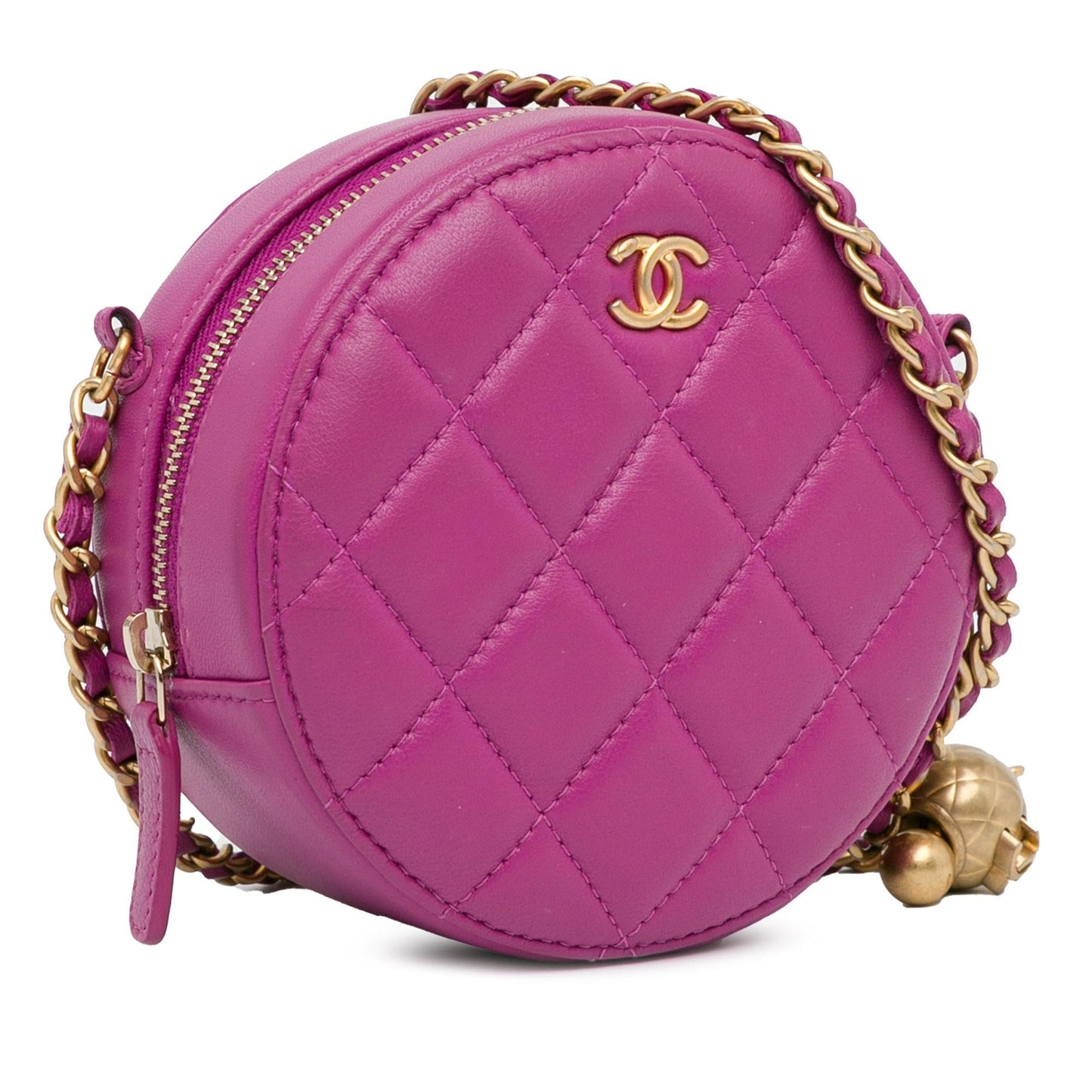 Chanel CC Quilted Lambskin Pearl Crush Round Clutch Bag Shg Y8Bbxn