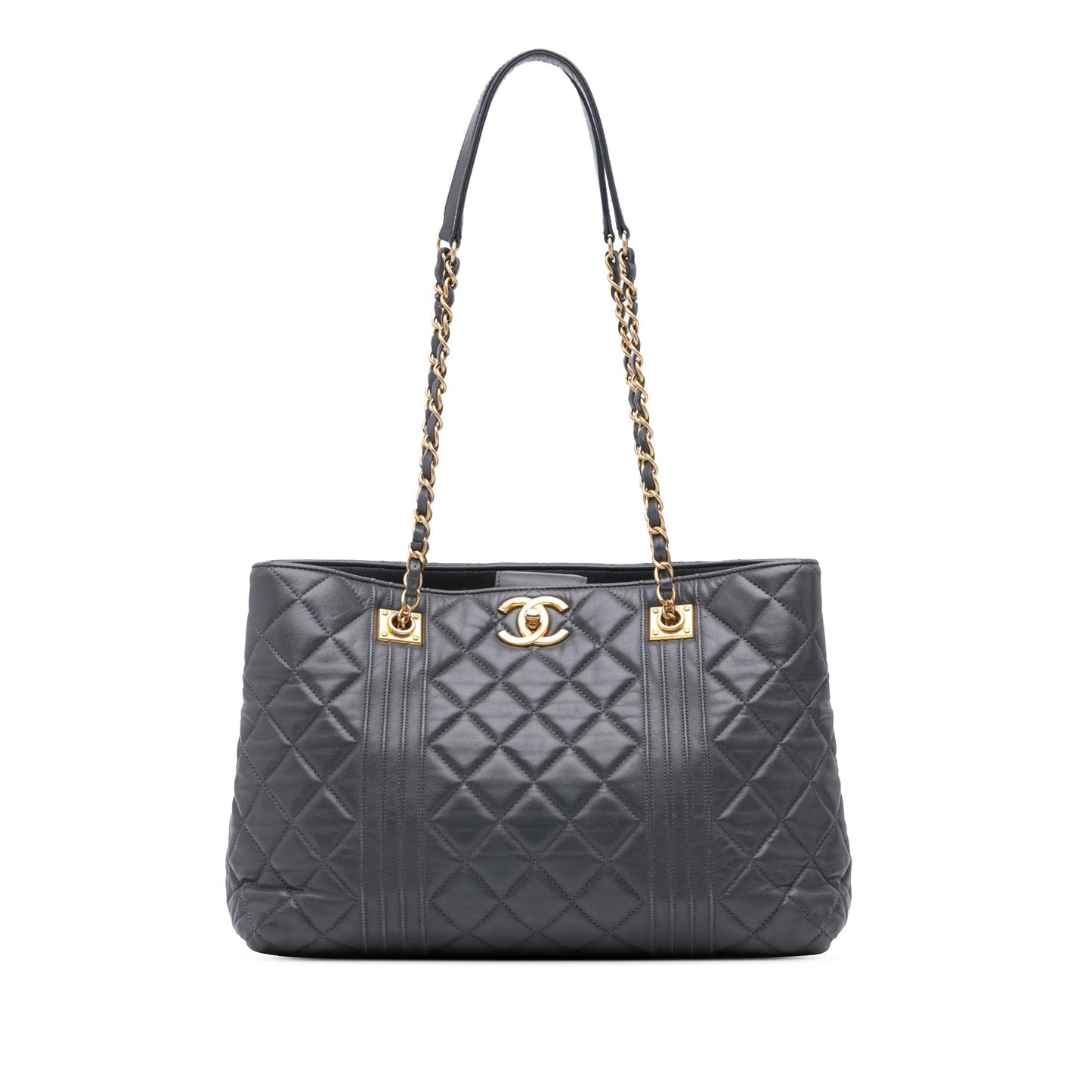 Chanel CC Quilted Lambskin Pin Tuck Tote Bag