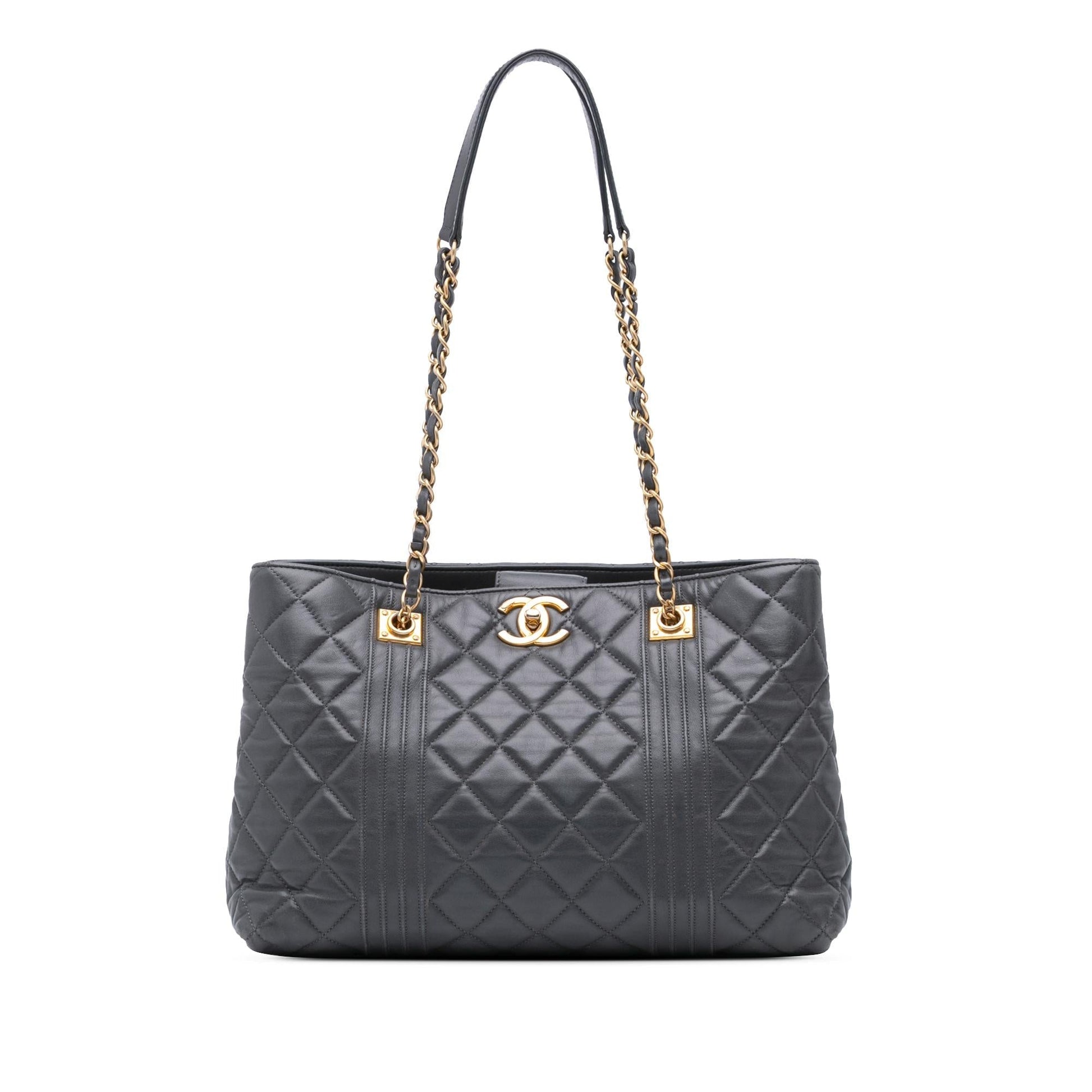 Chanel CC Quilted Lambskin Pin Tuck Tote Bag