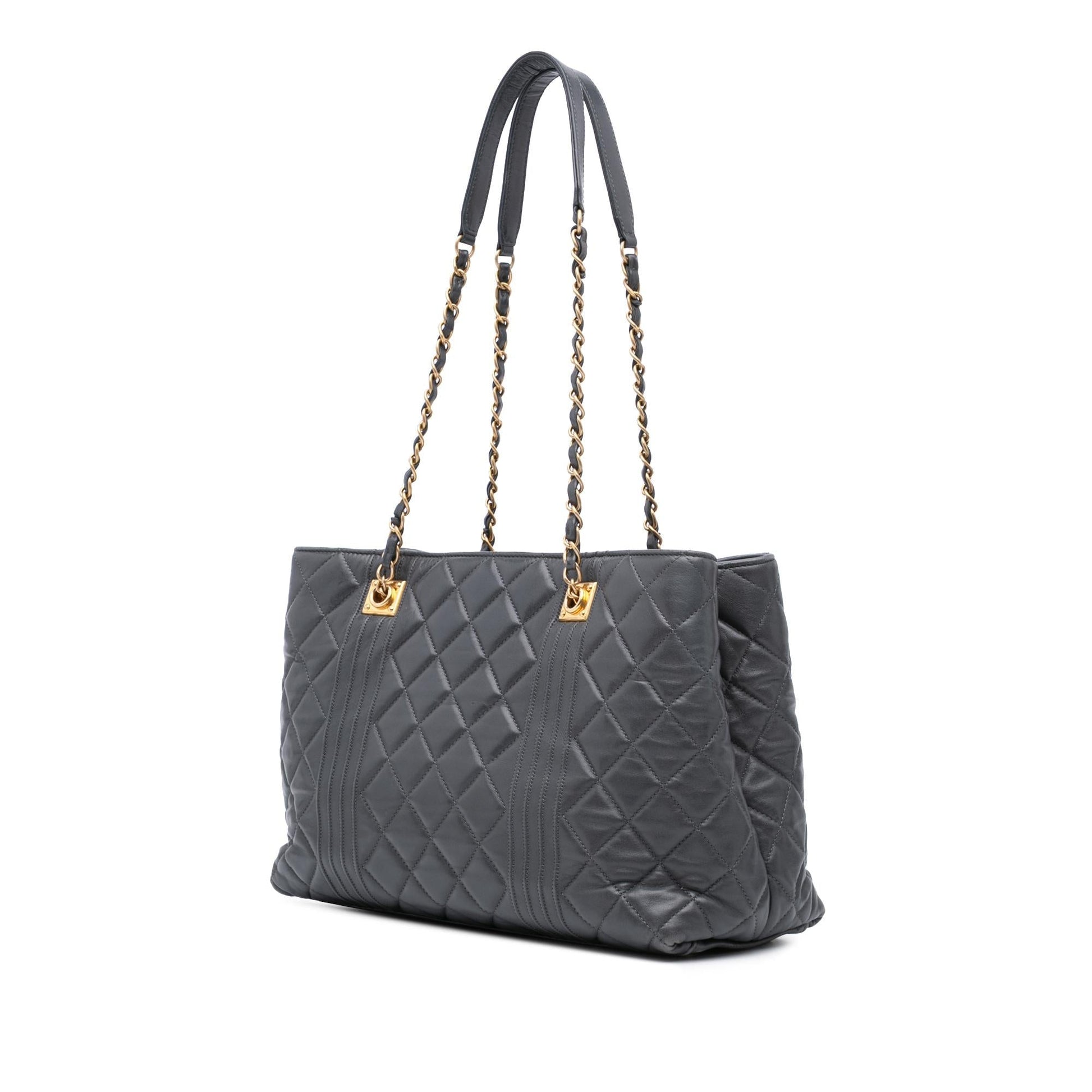 Chanel CC Quilted Lambskin Pin Tuck Tote Bag