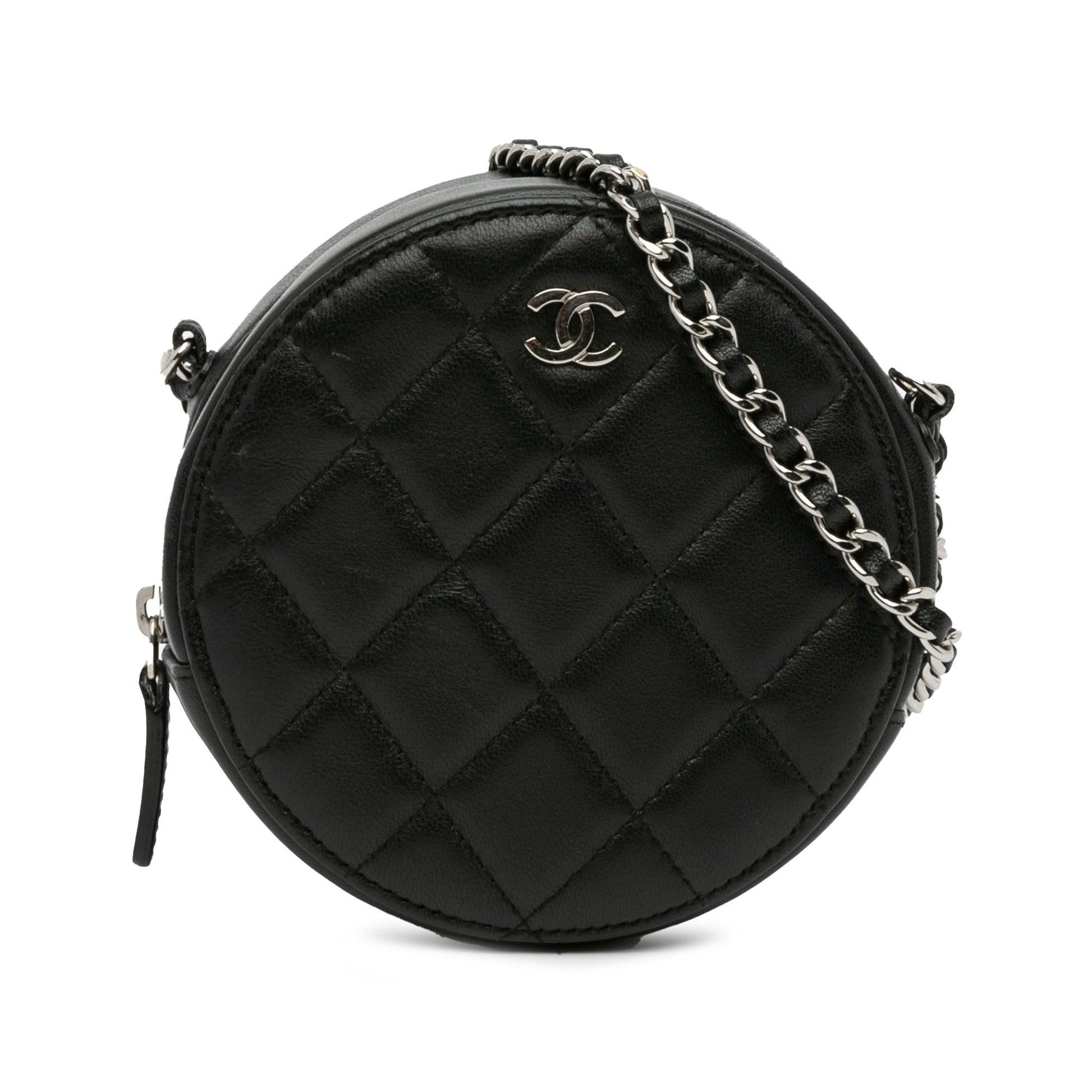 Chanel CC Quilted Lambskin Round Clutch Bag