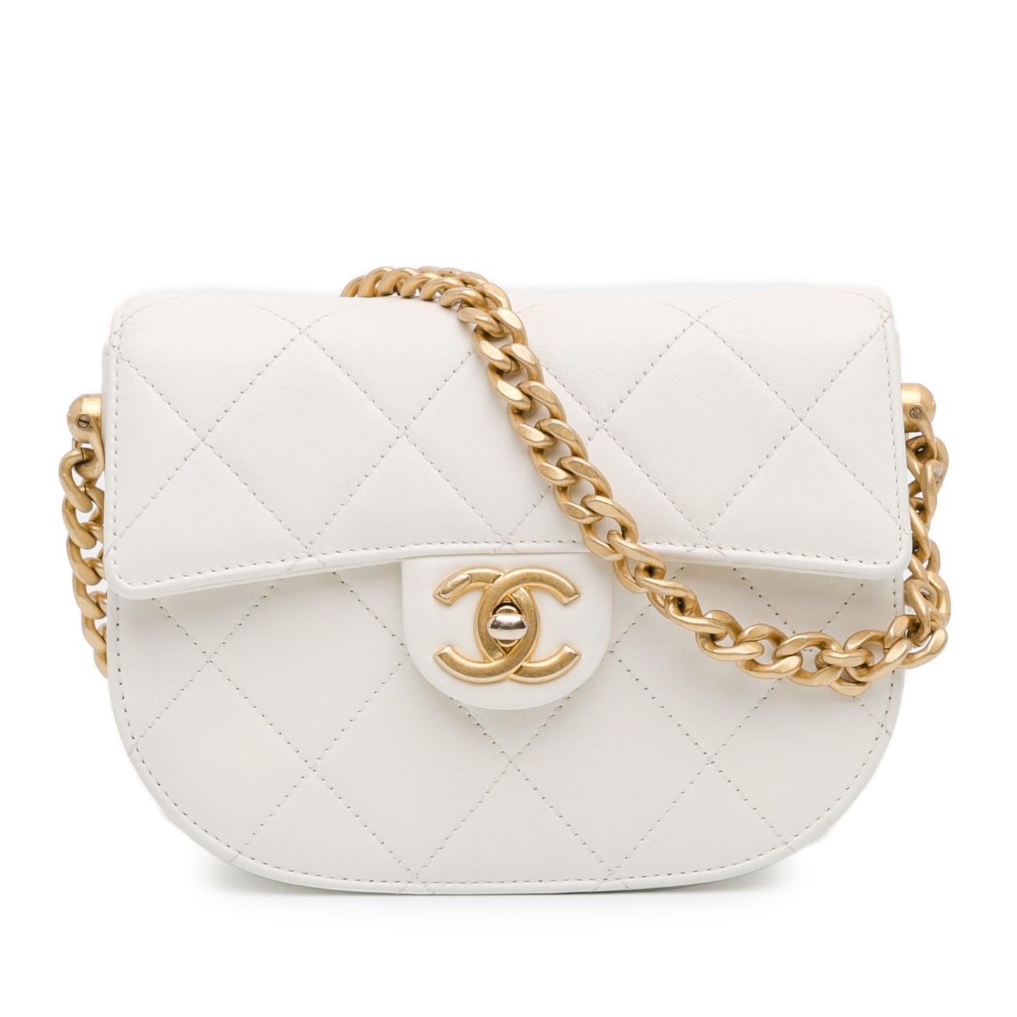 Chanel CC Quilted Lambskin Round Moon Messenger Bag