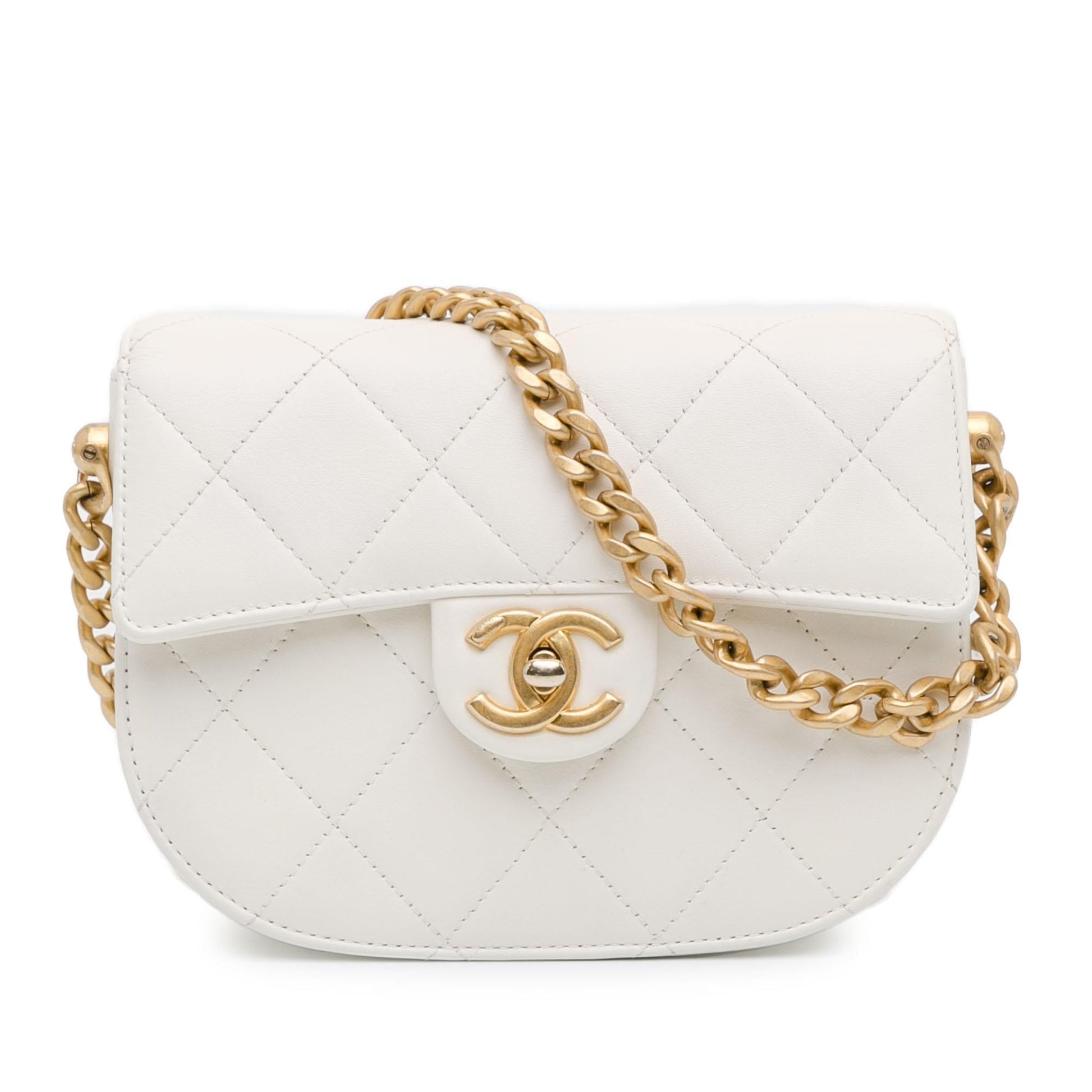 Chanel CC Quilted Lambskin Round Moon Messenger Bag