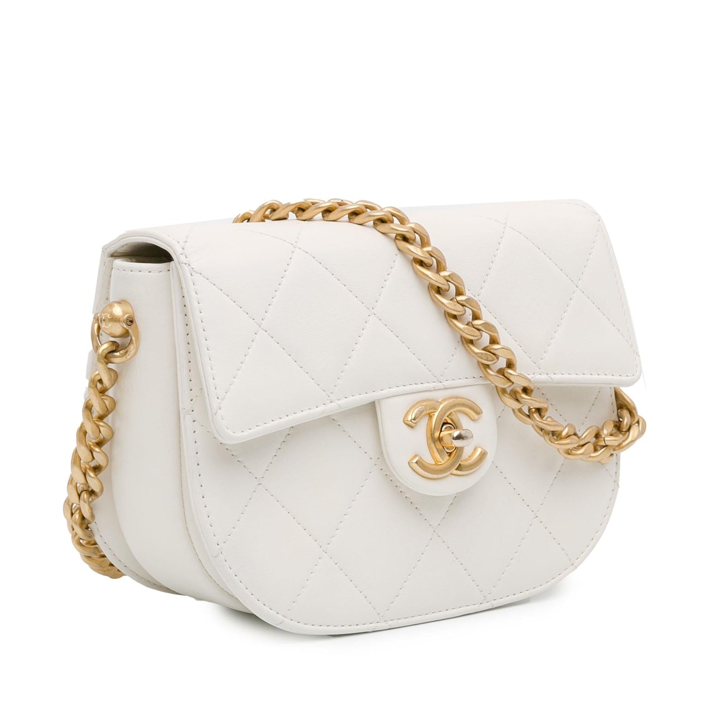 Chanel CC Quilted Lambskin Round Moon Messenger Bag