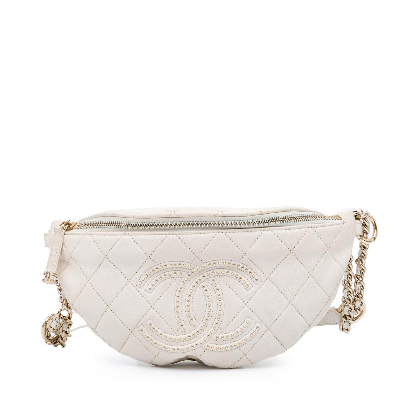 Chanel CC Quilted Lambskin Studded Logo Belt