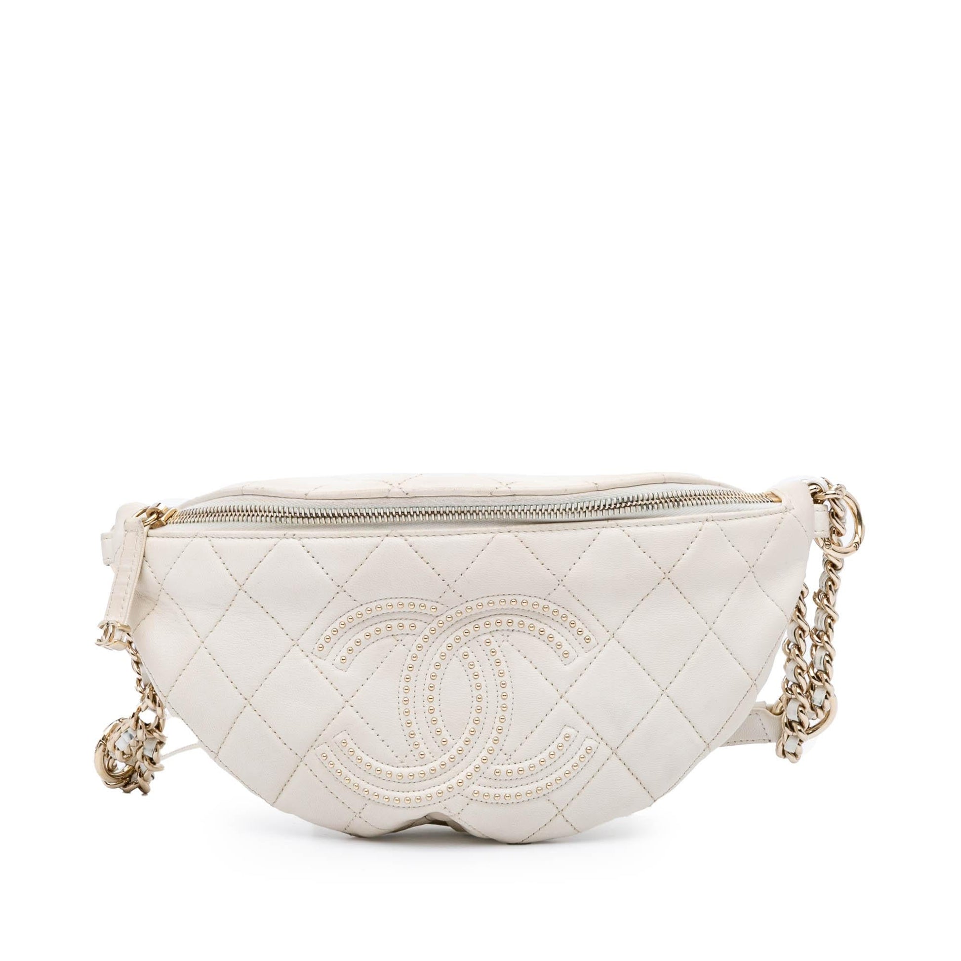 Chanel CC Quilted Lambskin Studded Logo Belt