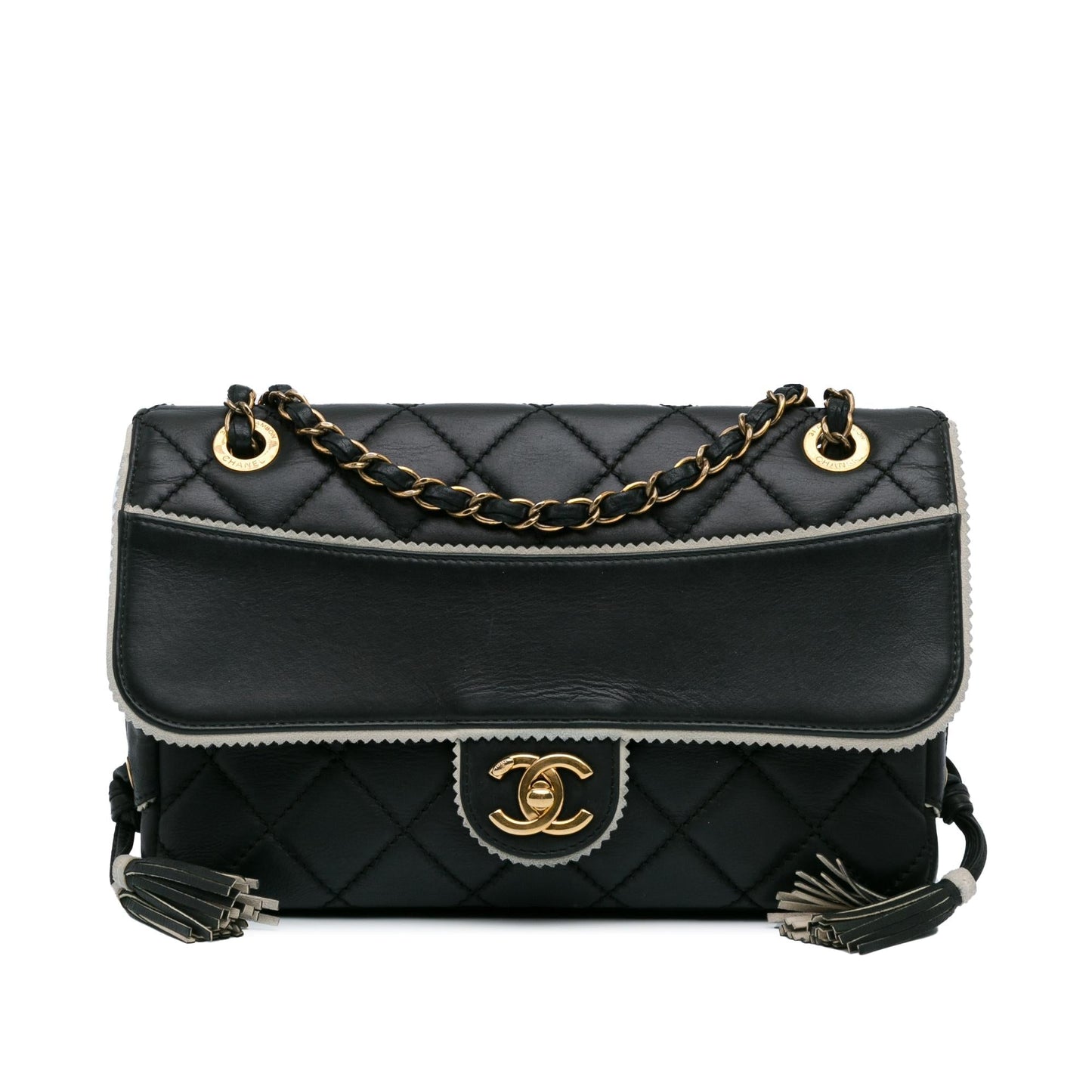 Chanel CC Quilted Lambskin Tassel Border Embellished Handbag Flap 1