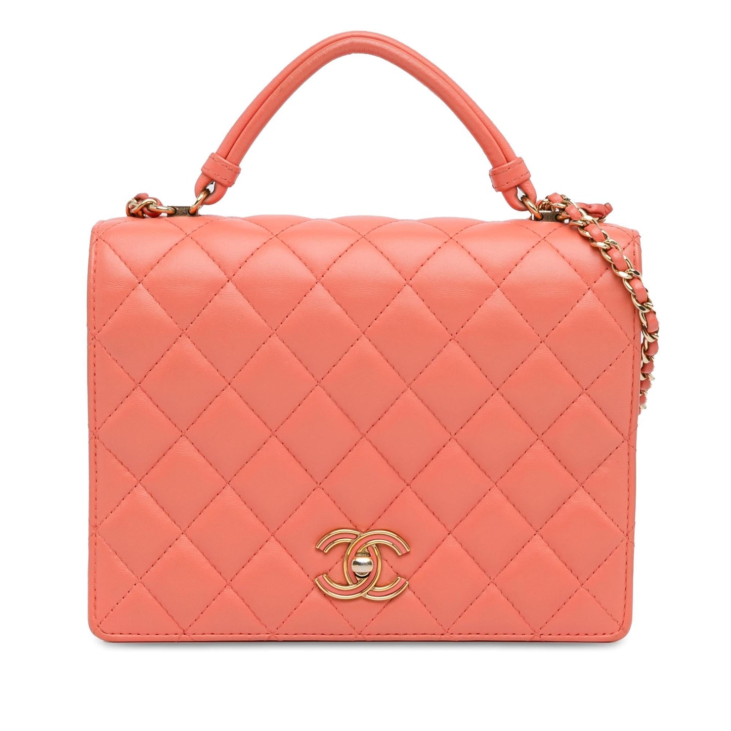 Chanel Cc Quilted Lambskin Top Handle Flap (Shg-L5Hkxu) Bag