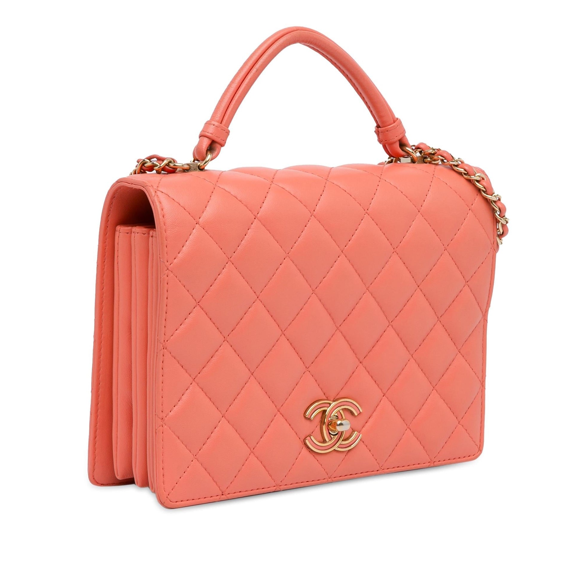 Chanel CC Quilted Lambskin Top Handle Flap Handbag