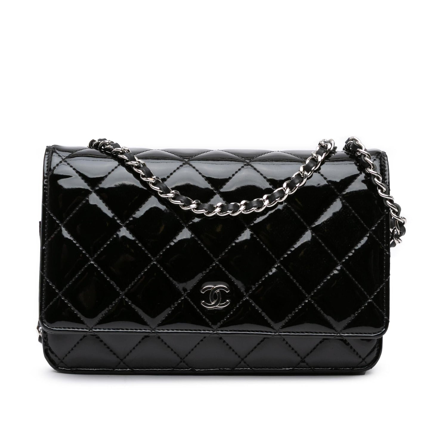 Chanel CC Quilted Patent On Wallet Case On Chain