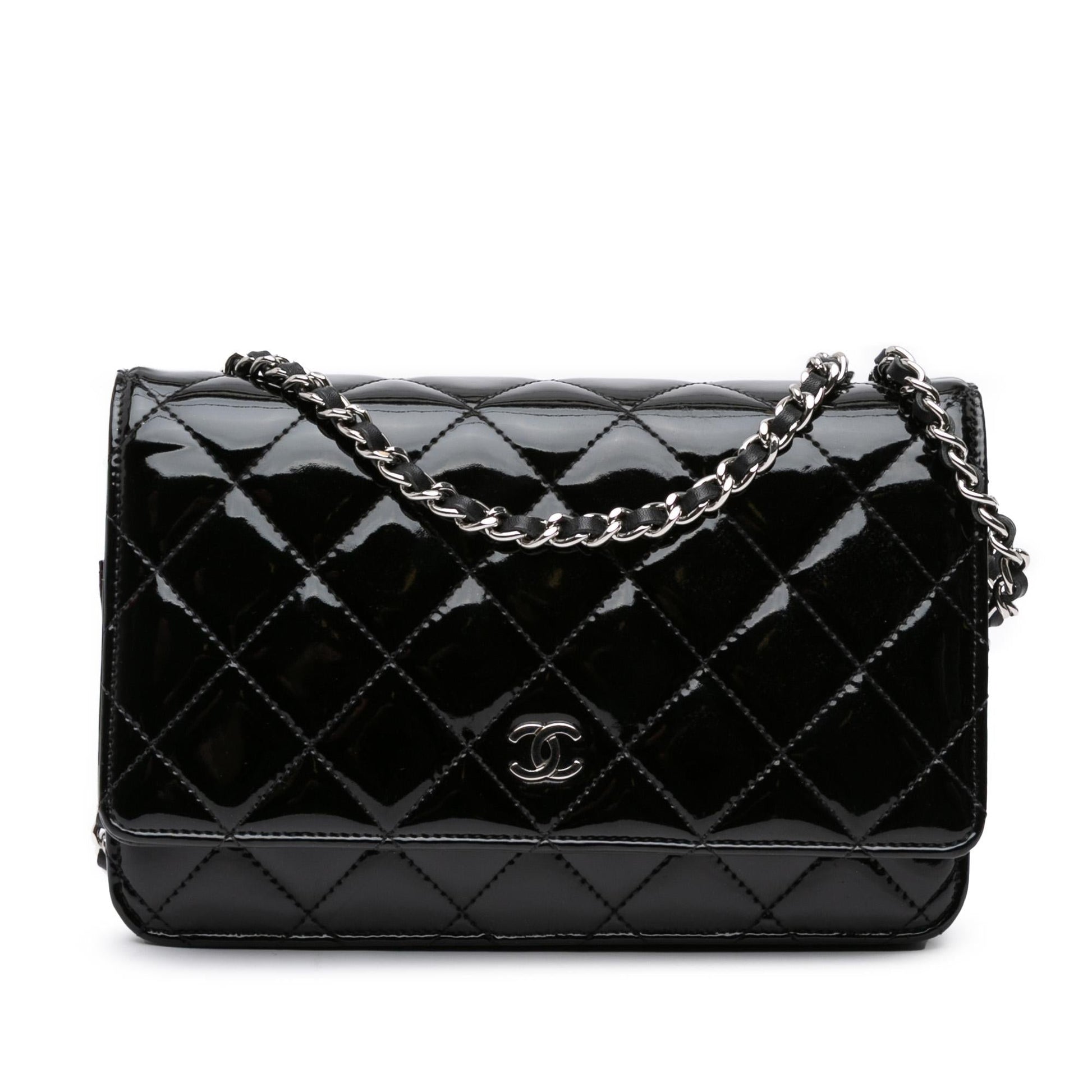 Chanel CC Quilted Patent On Wallet Case On Chain