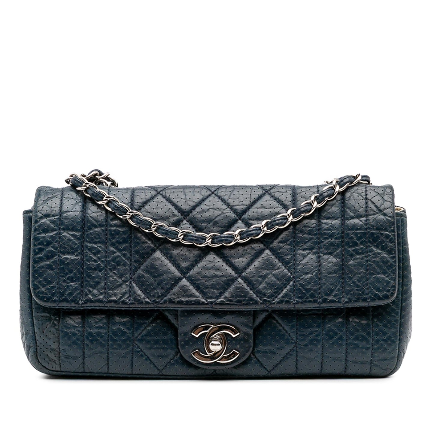 Chanel CC Quilted Perforated Aged Calfskin Flap Handbag