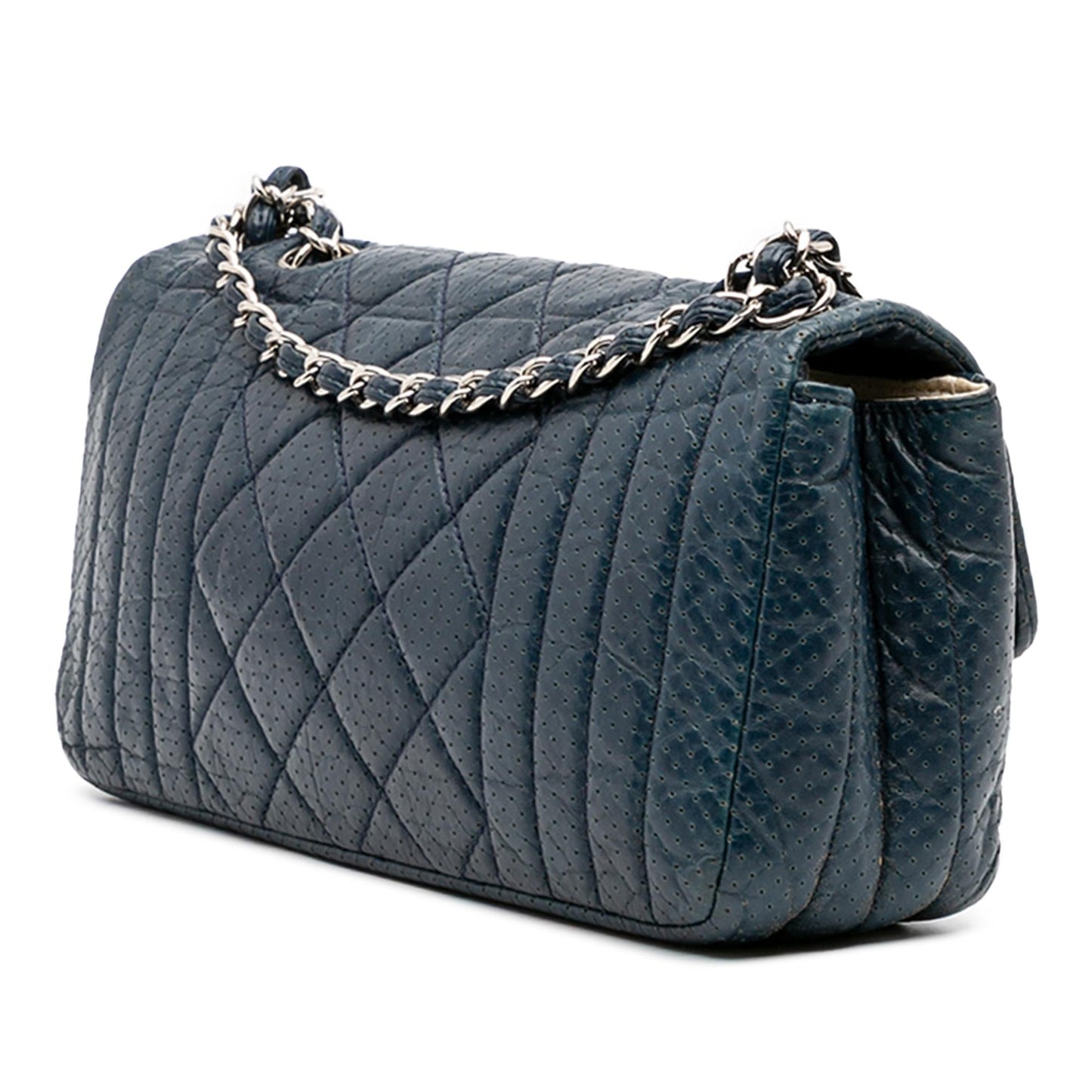Chanel CC Quilted Perforated Aged Calfskin Flap Handbag