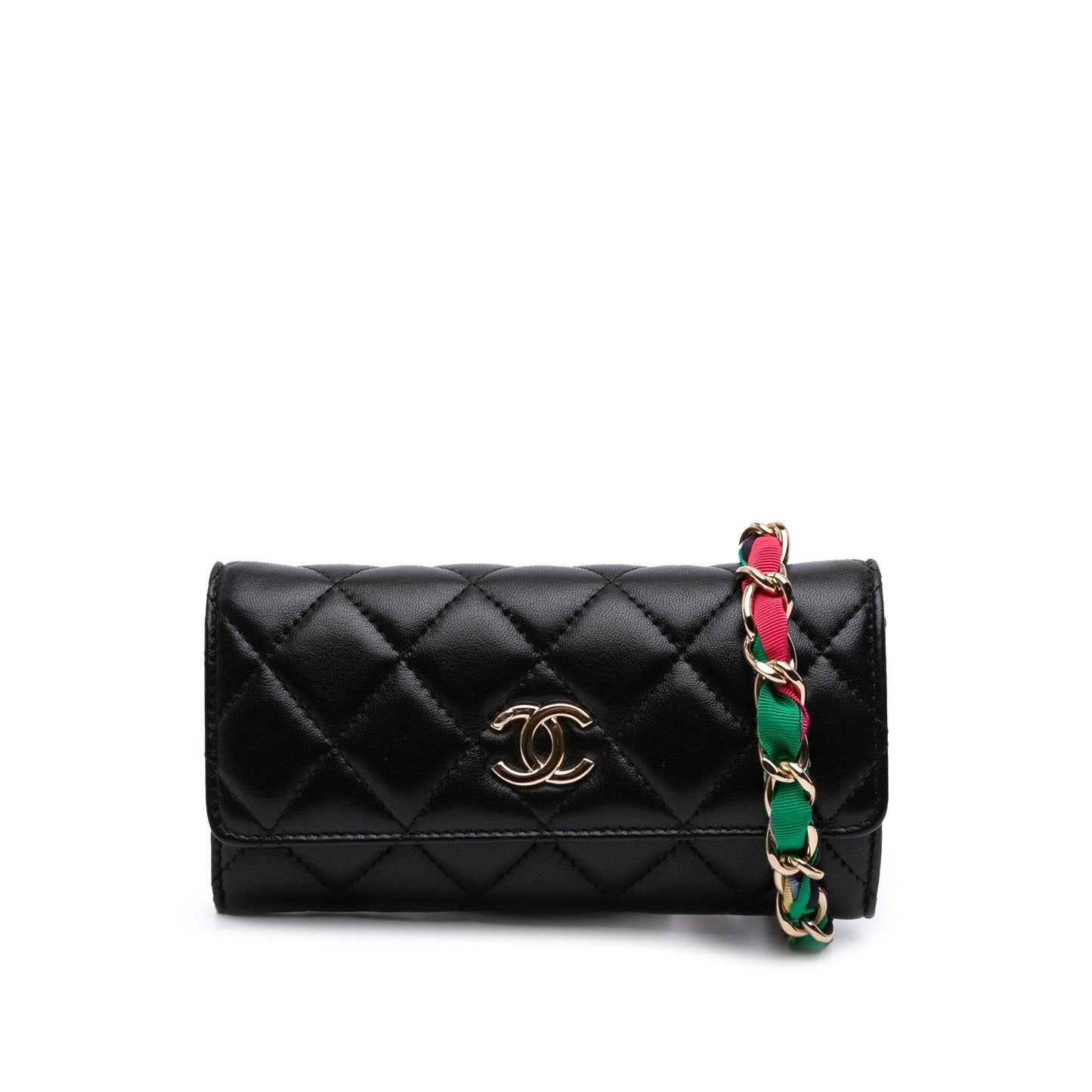 Chanel CC Quilted Shiny Lambskin Ribbon Long Clutch Bag