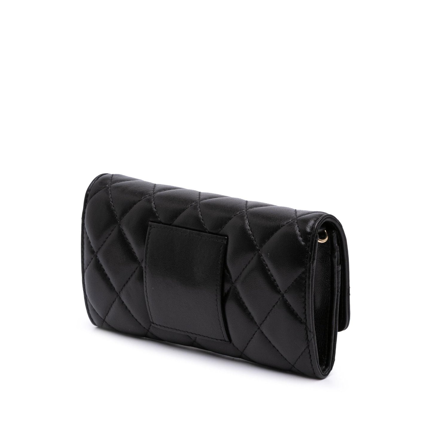 Chanel CC Quilted Shiny Lambskin Ribbon Long Clutch Bag