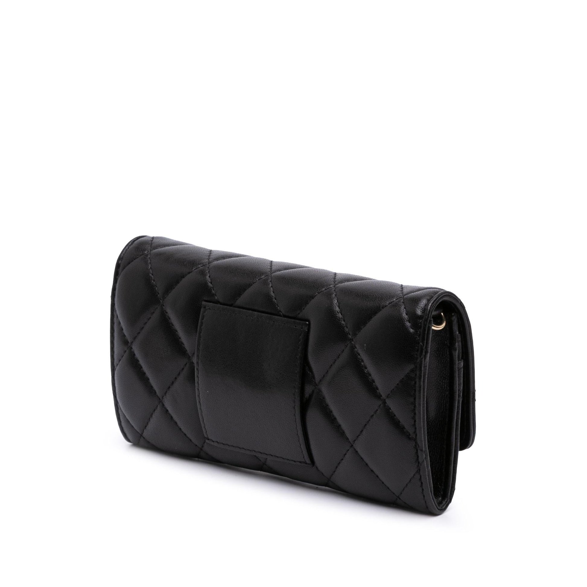 Chanel CC Quilted Shiny Lambskin Ribbon Long Clutch Bag