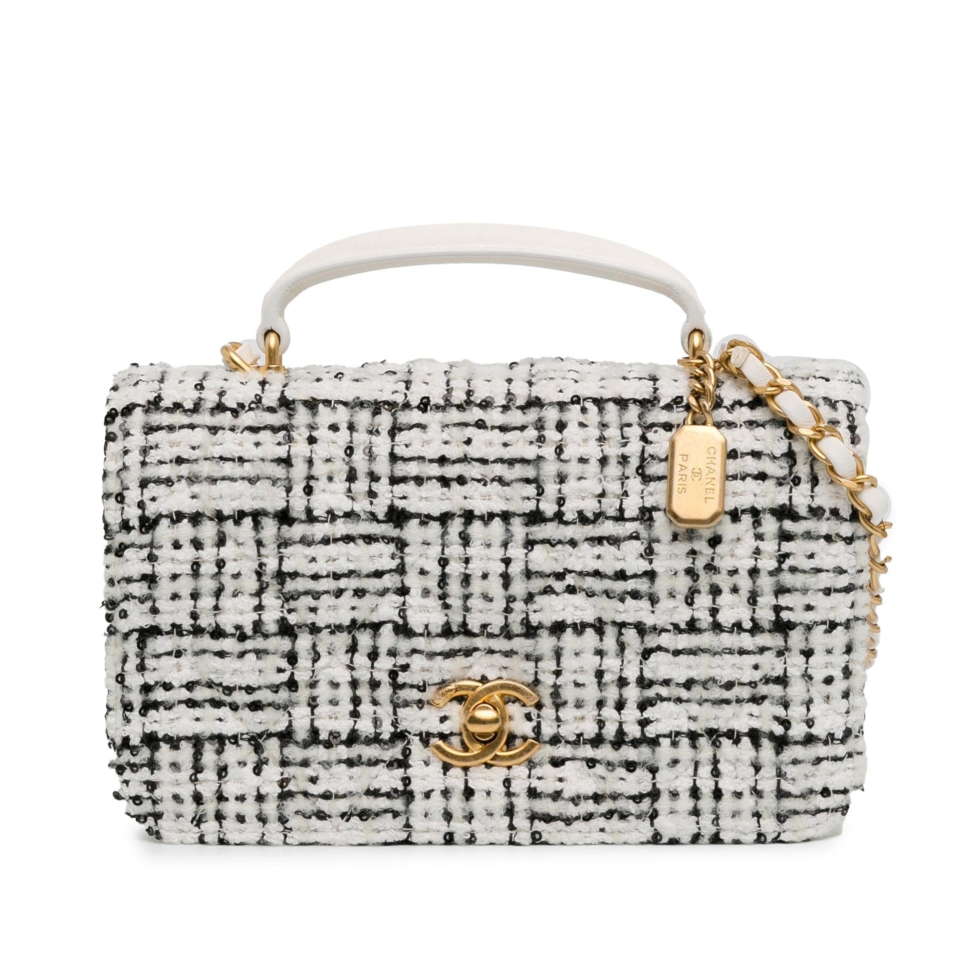Chanel CC Quilted Tweed Top Handle Full Handbag