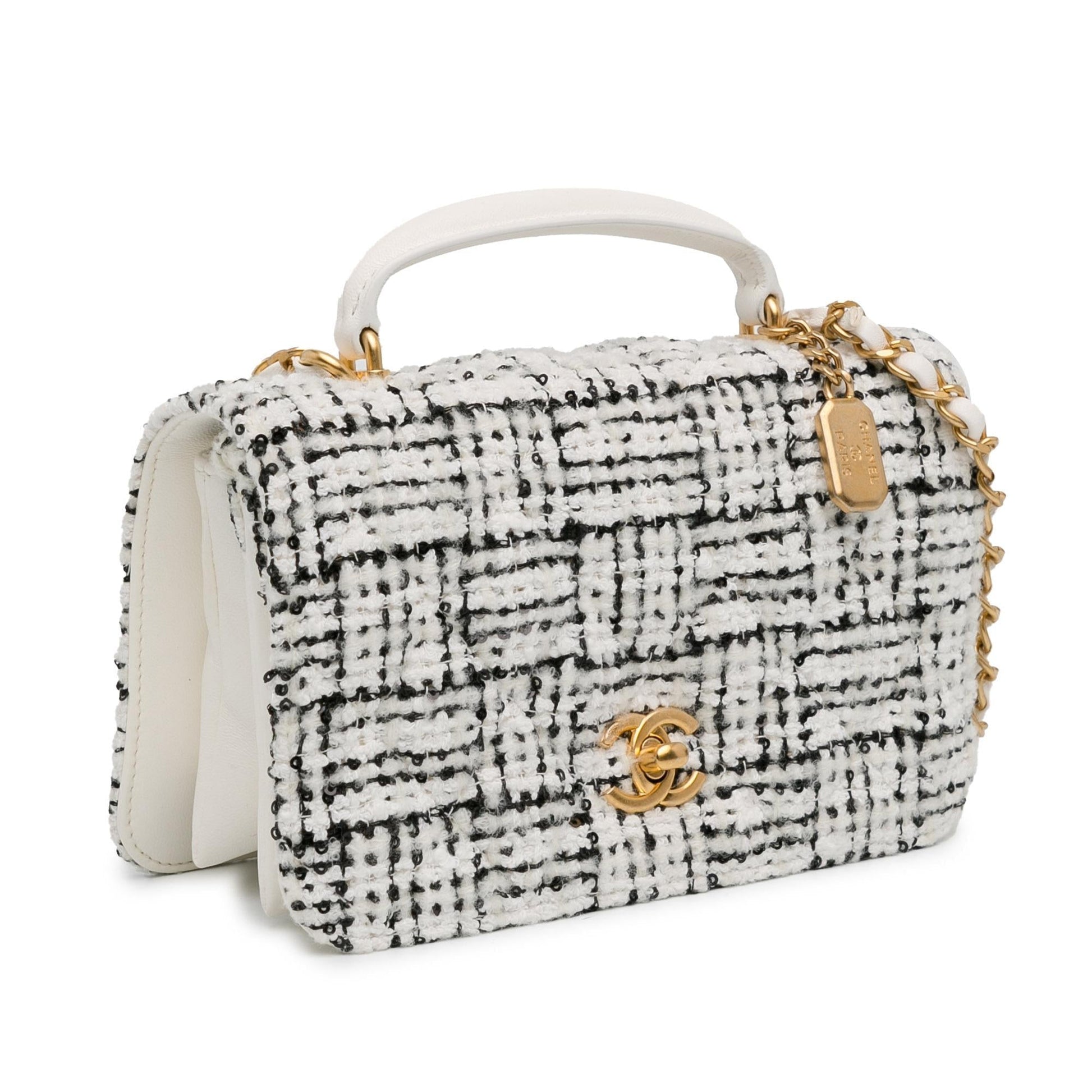 Chanel CC Quilted Tweed Top Handle Full Handbag