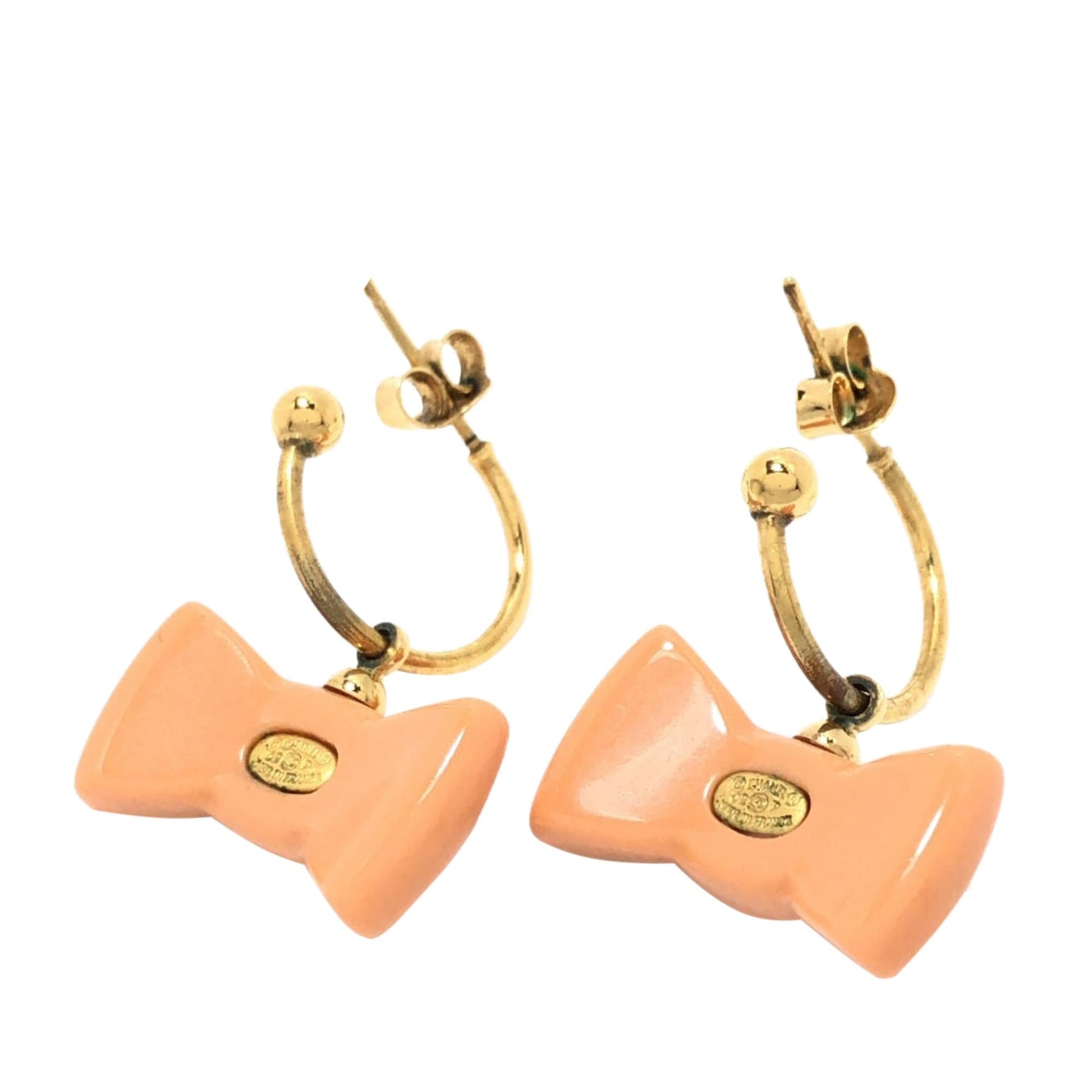 Chanel Cc Rhinestone Bow Dangling Push Back Earrings ( )