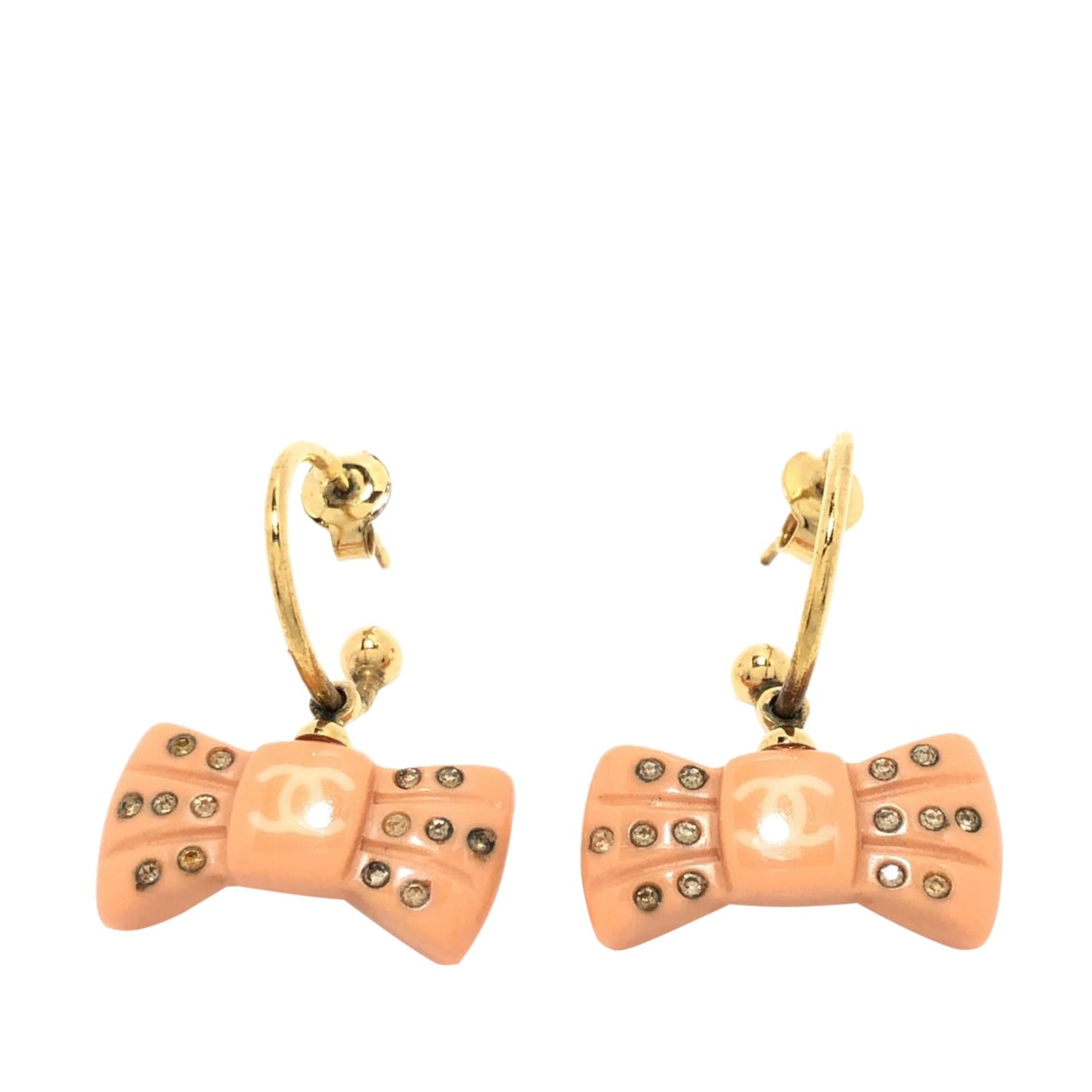 Chanel Cc Rhinestone Bow Dangling Push Back Earrings ( )