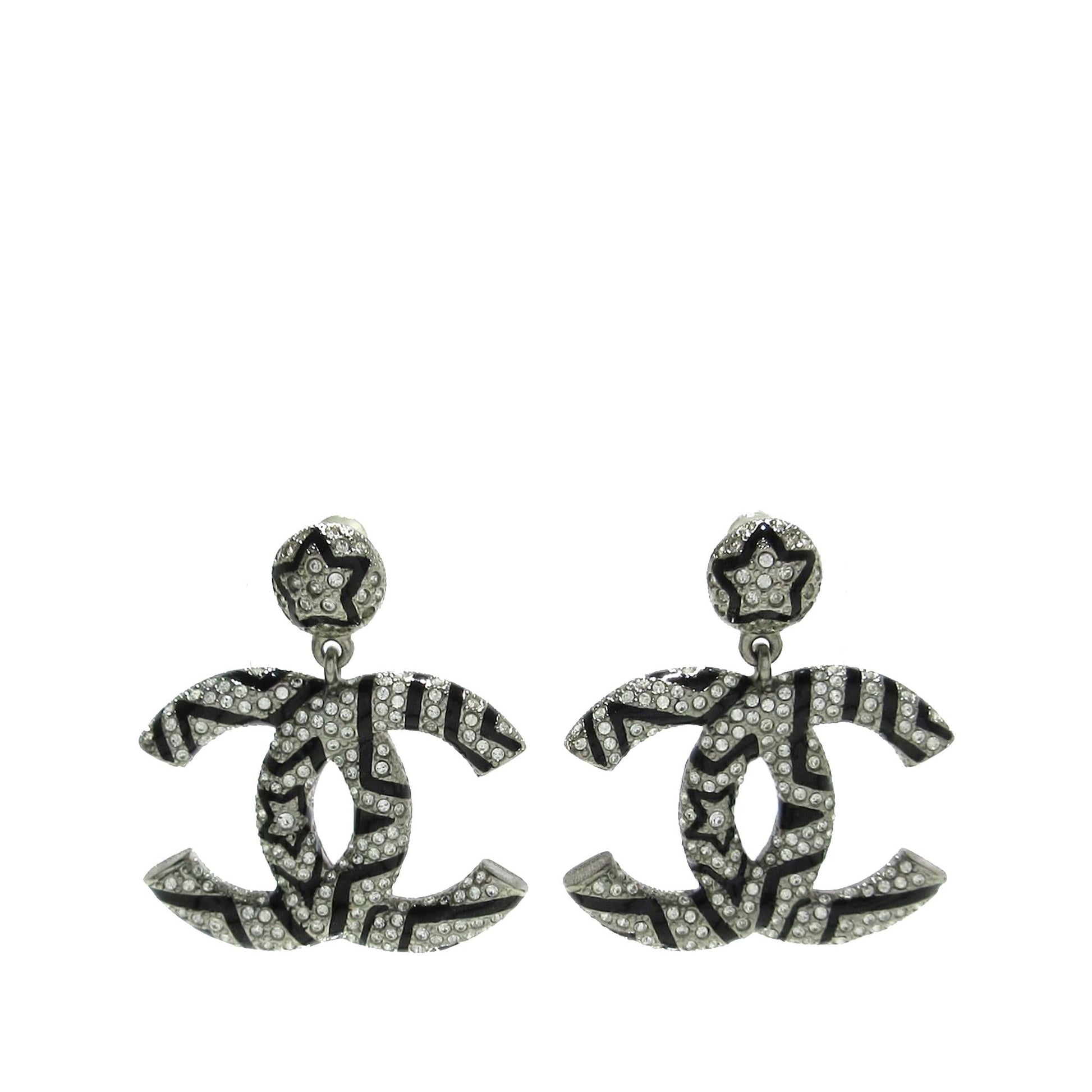Chanel Cc Rhinestone Star Dangling Push Back Earrings (Shg-Otrtvj)