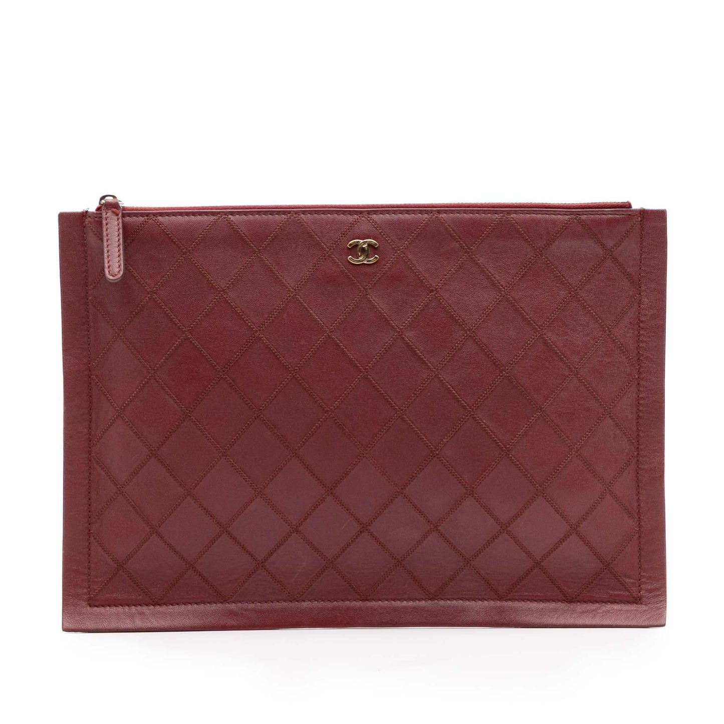 Chanel CC Stitched Lambskin Clutch Bag