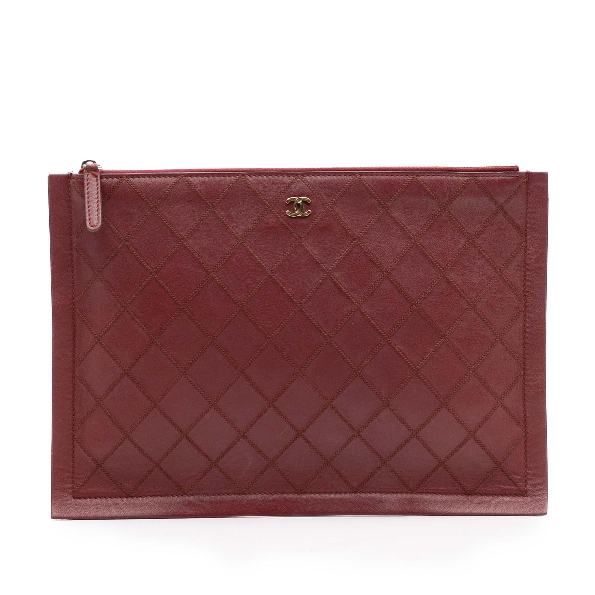 Chanel CC Stitched Lambskin Clutch Bag